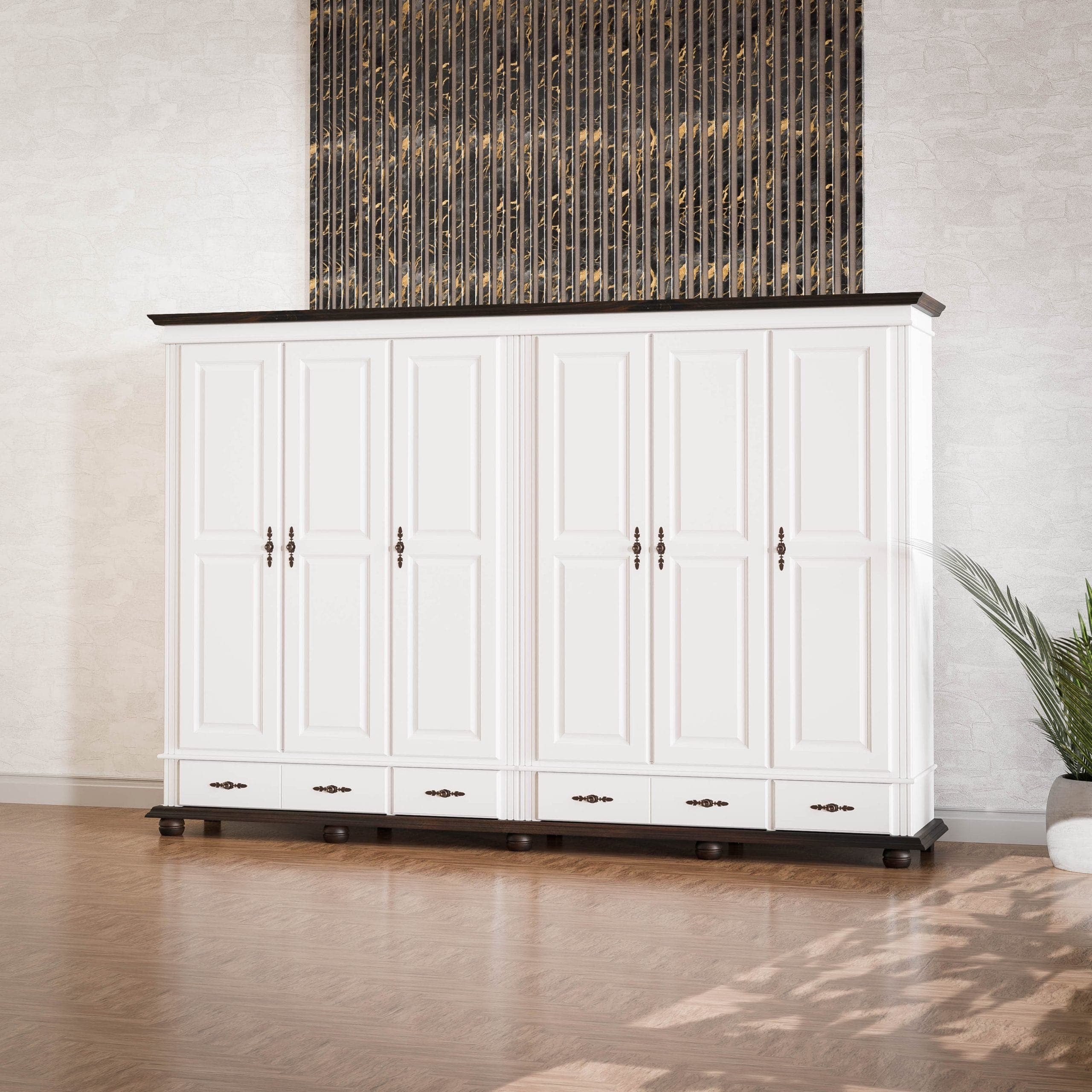 Armoire en bois massif Nordby à 6 portes et étagères