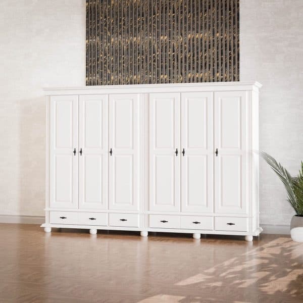 Armoire en bois massif Nordby à 6 portes et étagères