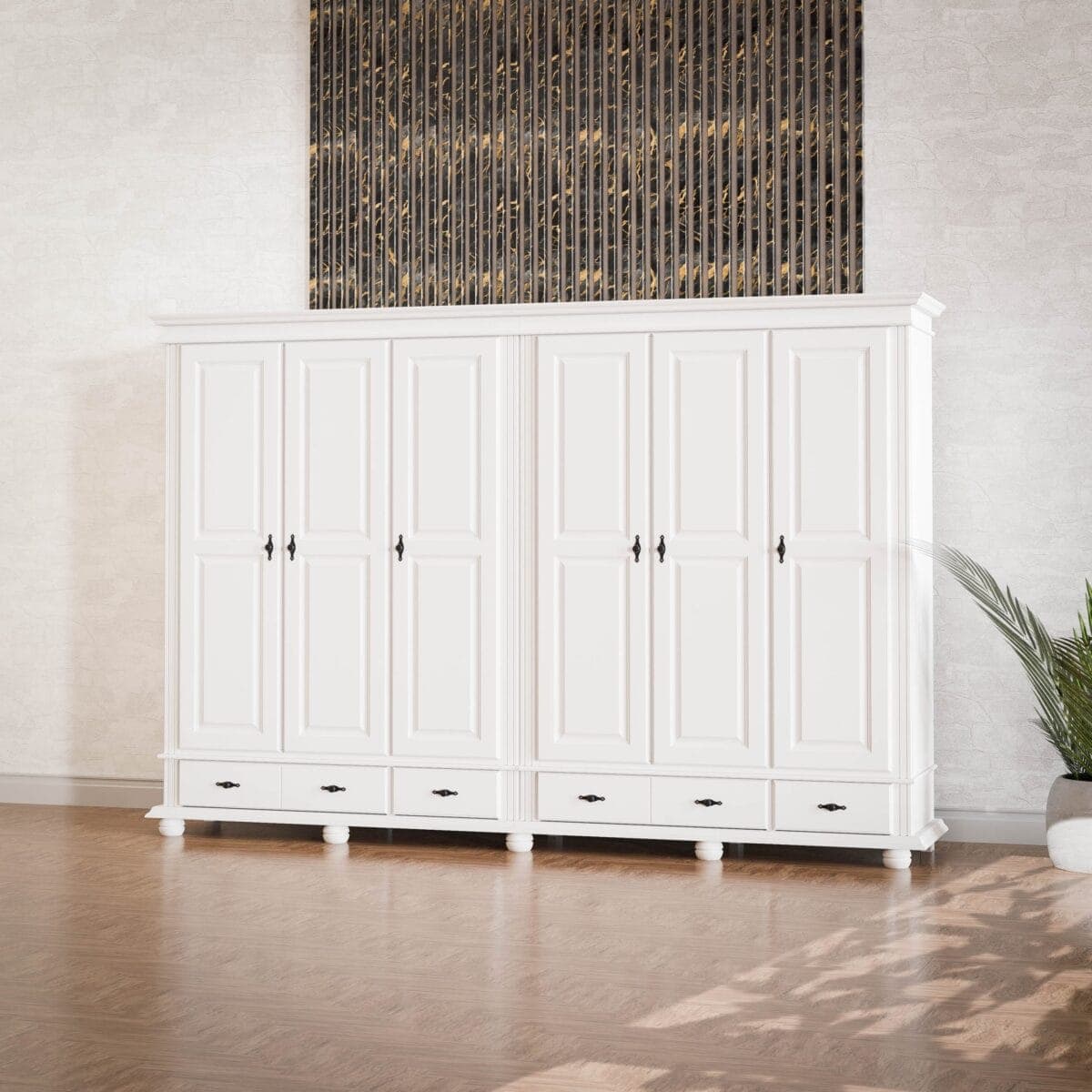 Armoire en bois massif Nordby à 6 portes et étagères