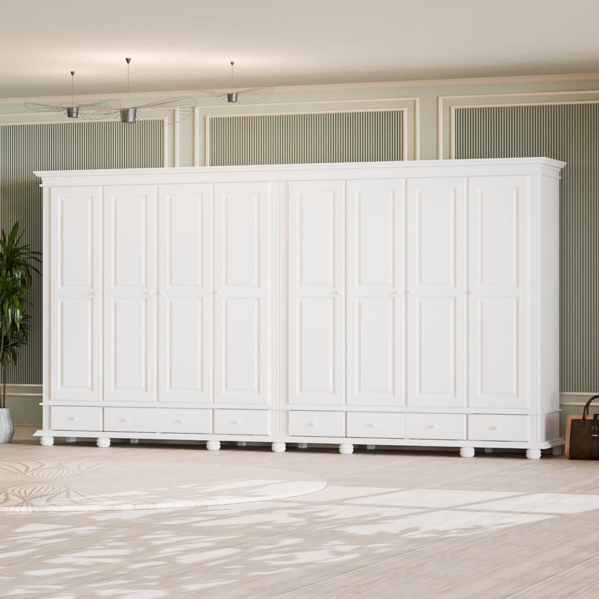Armoire en bois massif Fjord à 8 portes, hauteur 220 cm