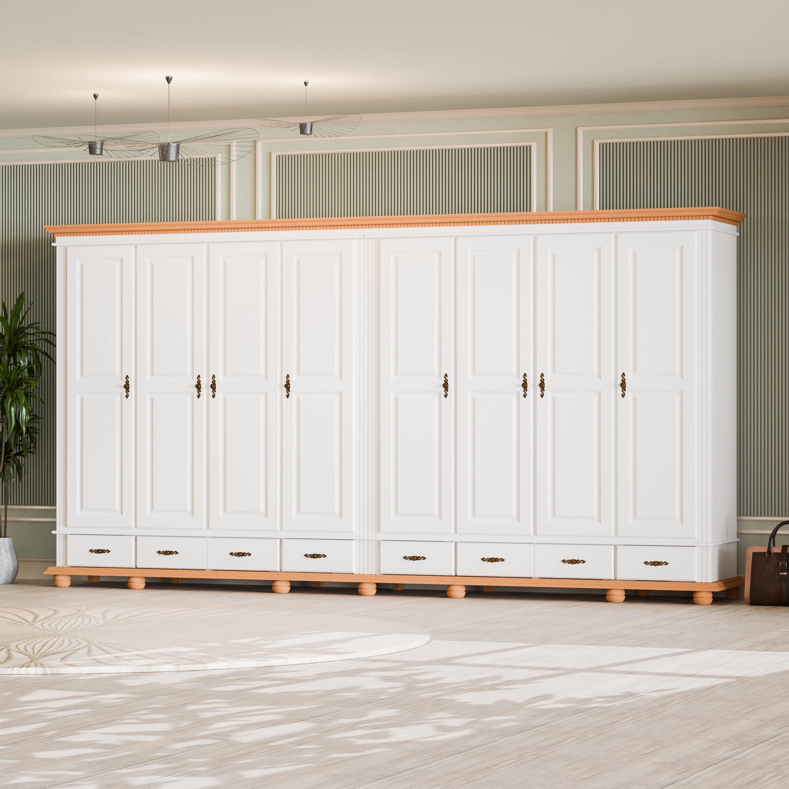 Armoire en bois massif Fjord à 8 portes, hauteur 220 cm