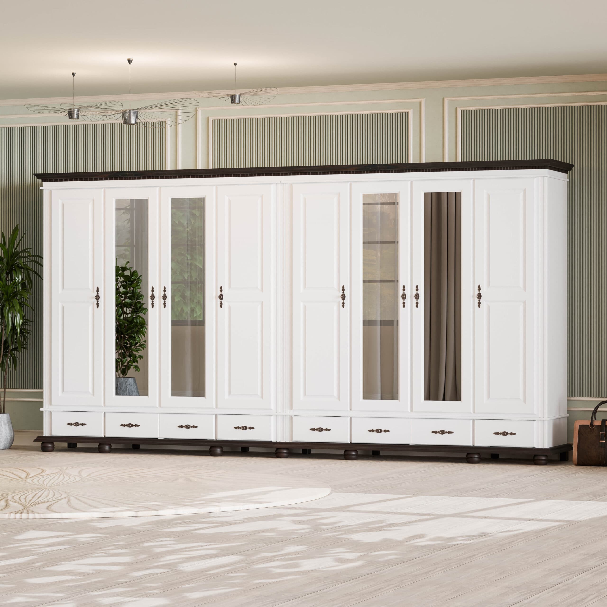 Armoire en bois massif Fjord à 8 portes, hauteur 220 cm