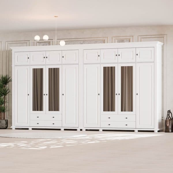 Armoire en bois massif Skagen, à 8 portes et 4 tiroirs