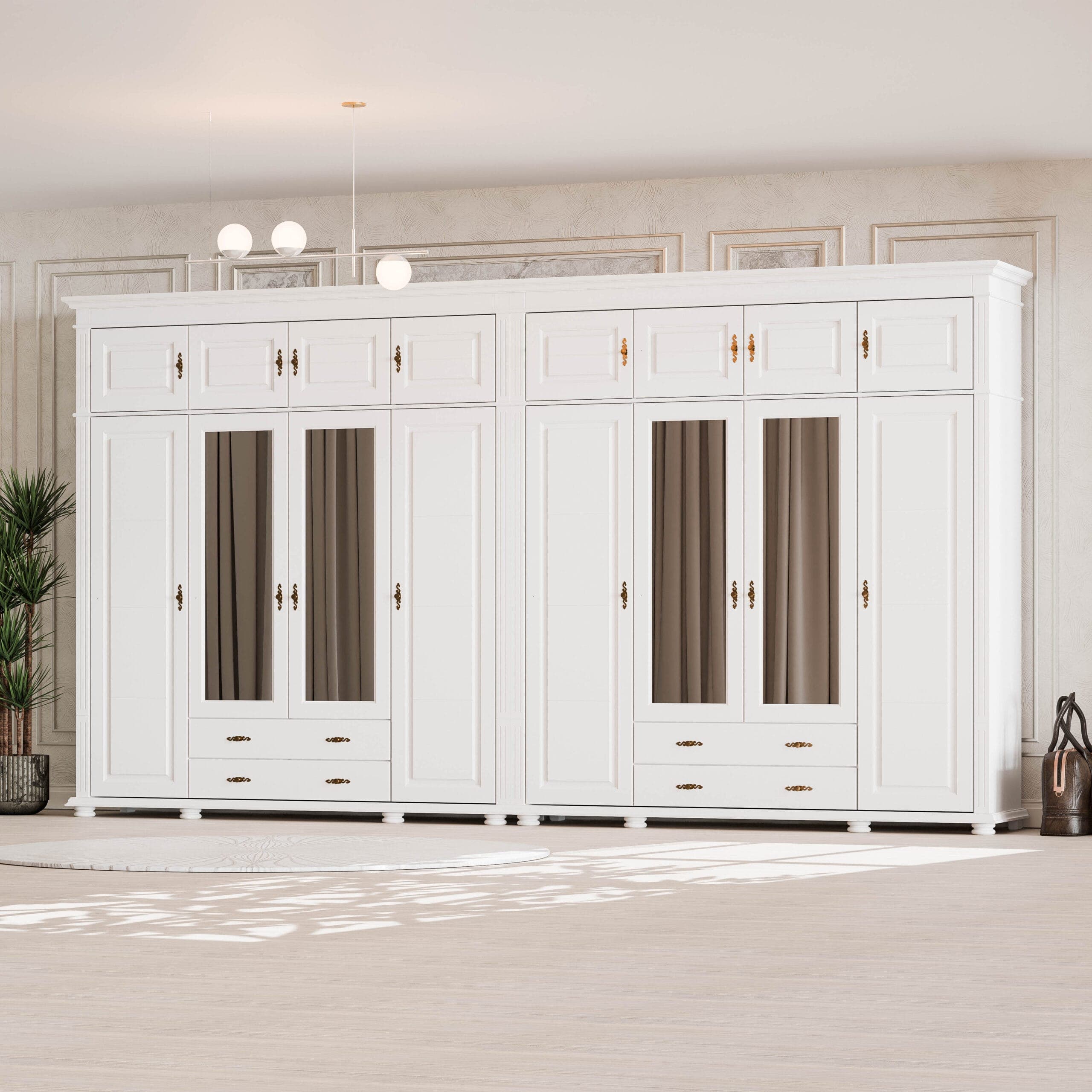 Armoire en bois massif Skagen, à 8 portes et 4 tiroirs