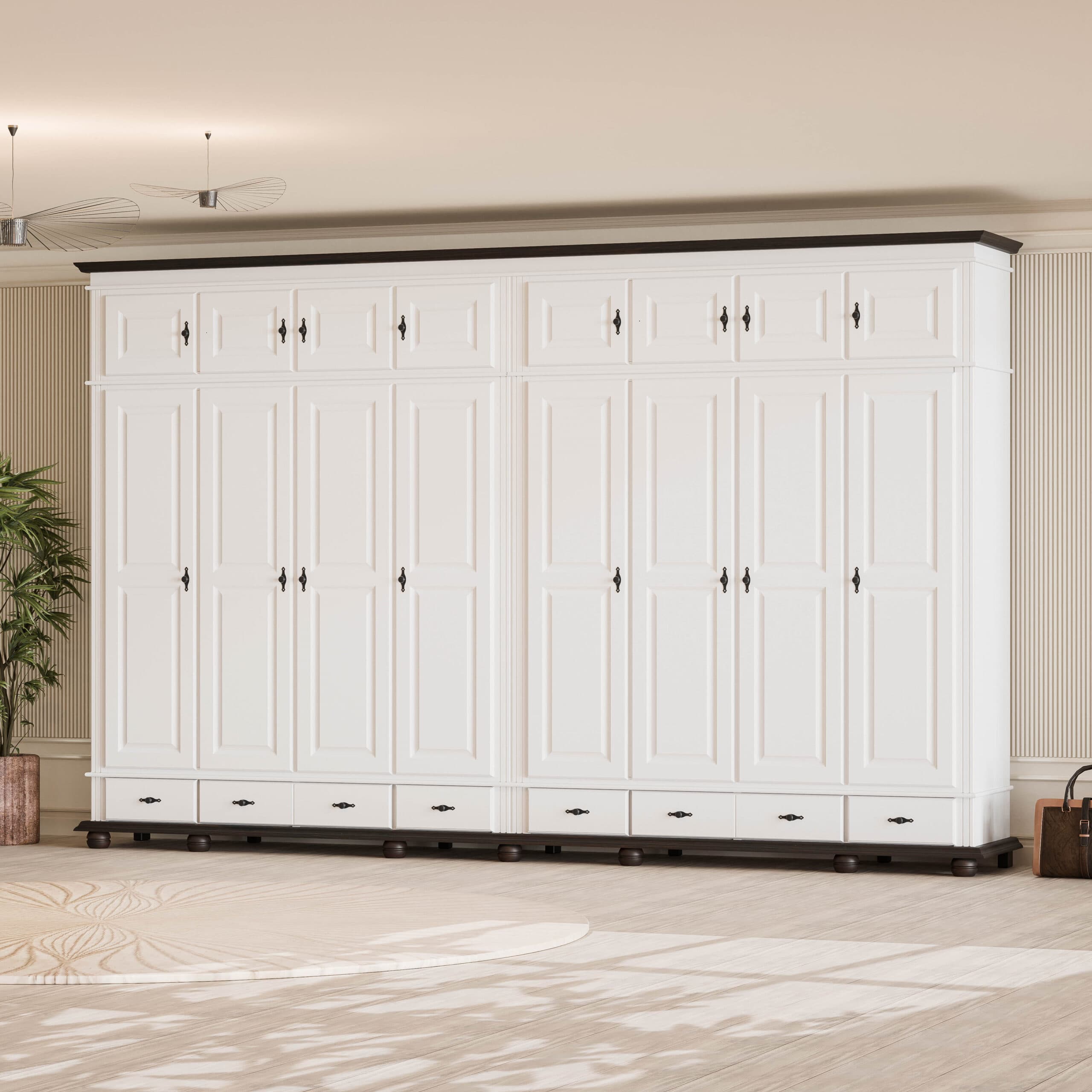 Armoire en bois massif Nordby à 8 portes avec élément supérieur, 260 cm