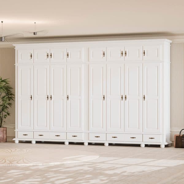 Armoire en bois massif Nordby à 8 portes avec élément supérieur, 260 cm