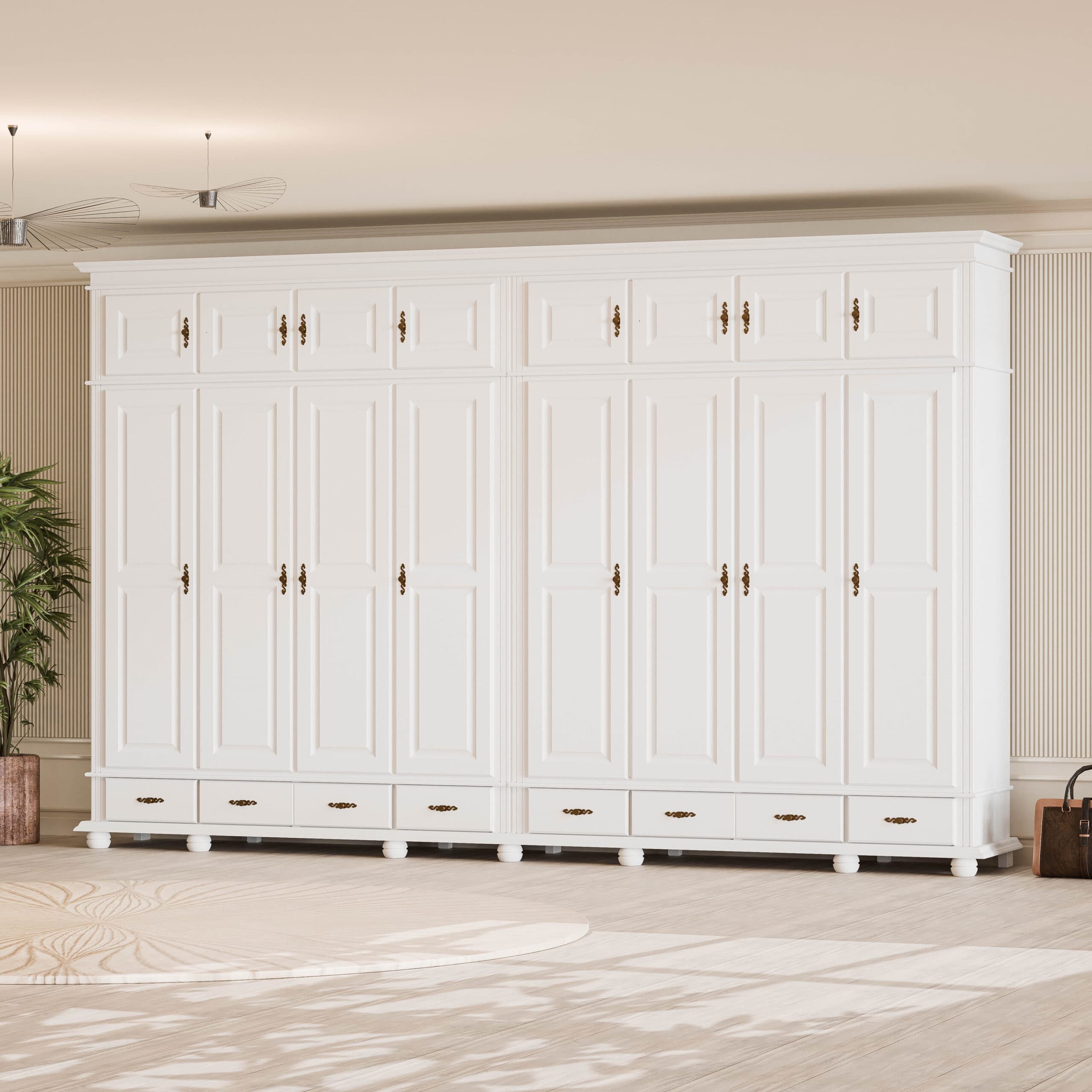 Armoire en bois massif Nordby à 8 portes avec élément supérieur, 260 cm