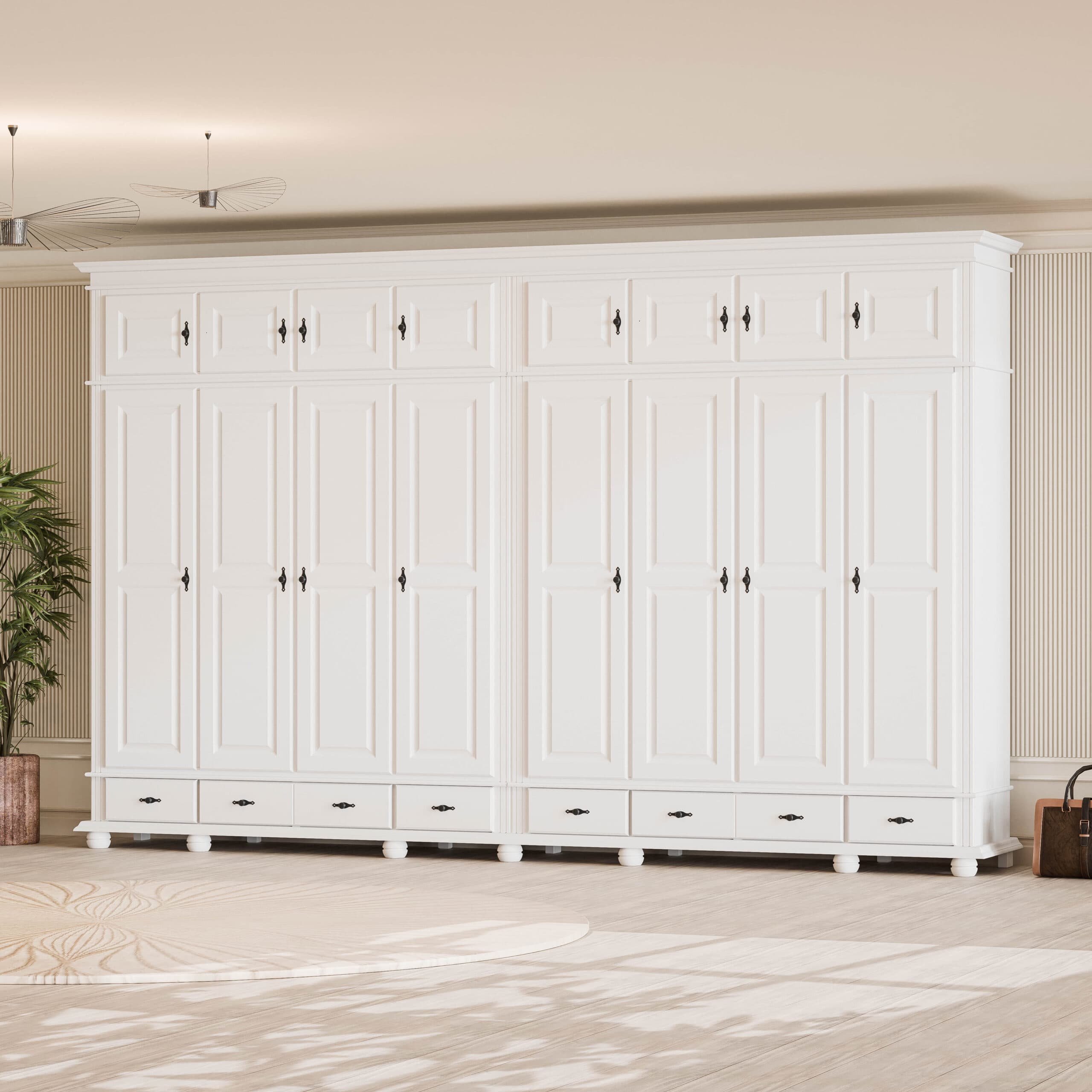 Armoire en bois massif Nordby à 8 portes avec élément supérieur, 260 cm