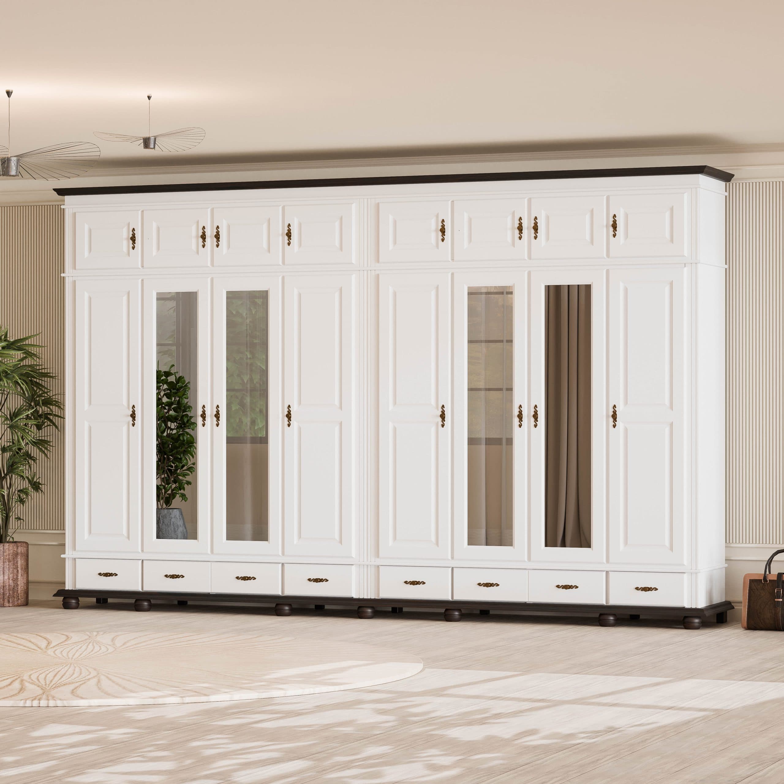 Armoire en bois massif Nordby à 8 portes avec élément supérieur, 260 cm