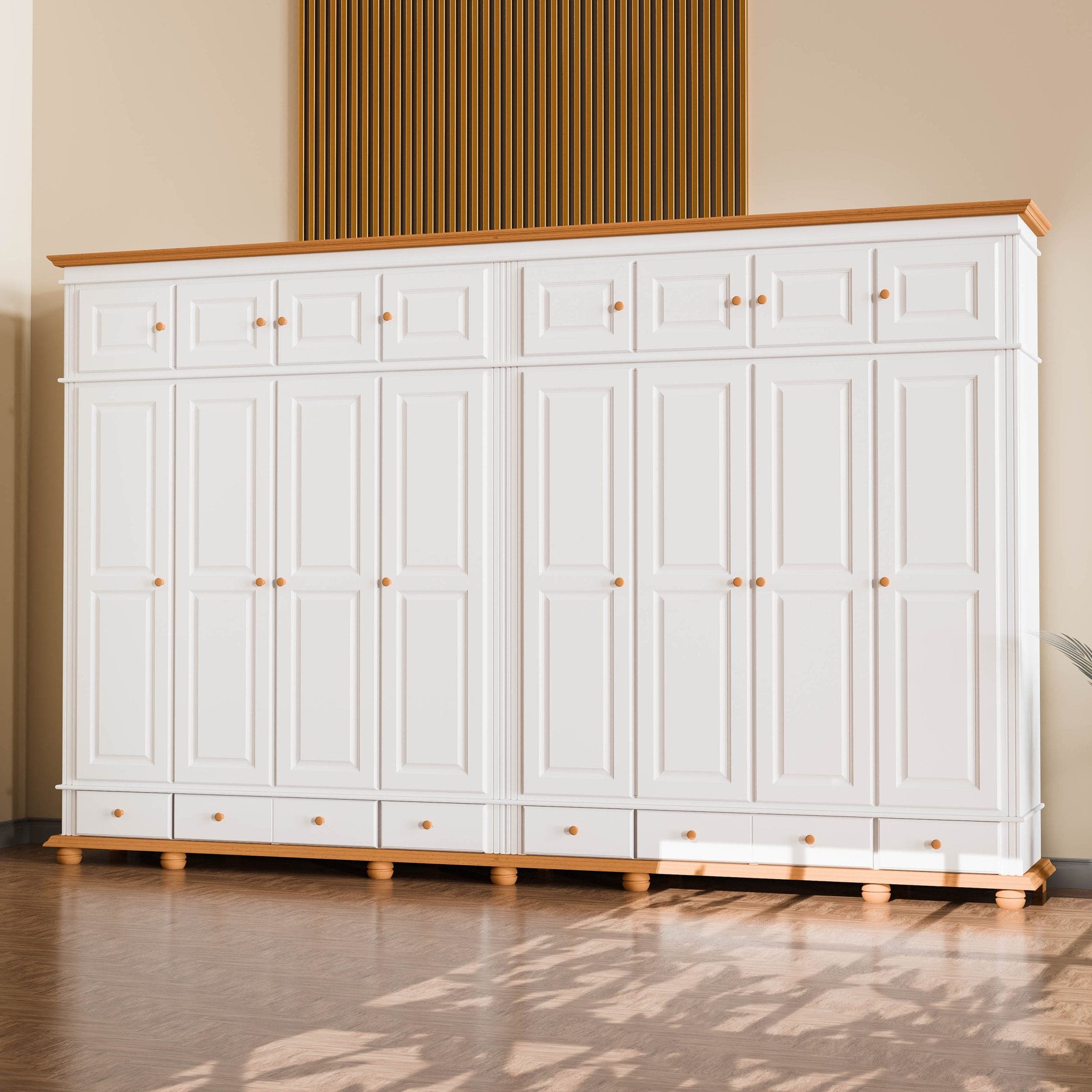 Armoire en bois massif Nordby, 8 portes, deux corps