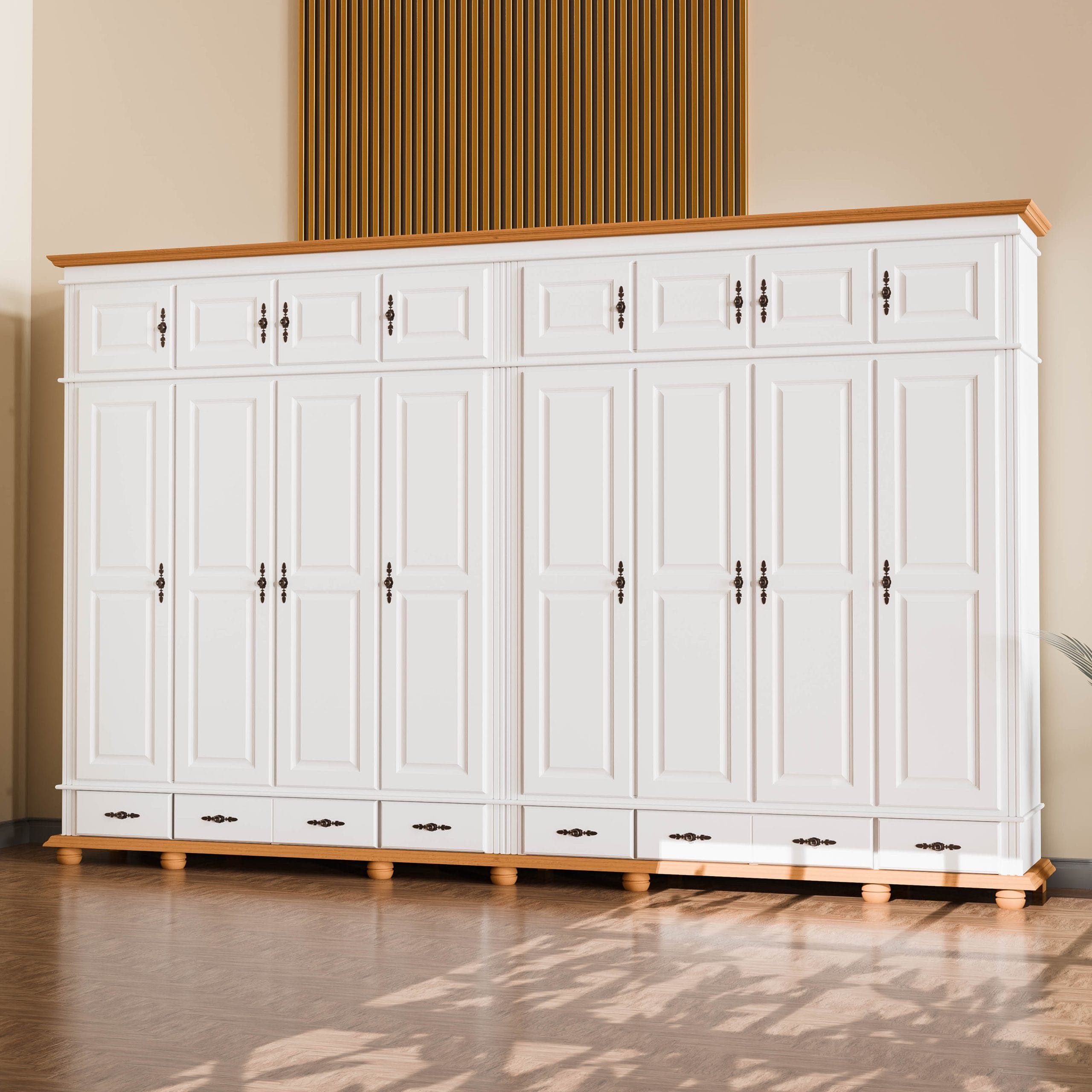 Armoire en bois massif Nordby, 8 portes, deux corps
