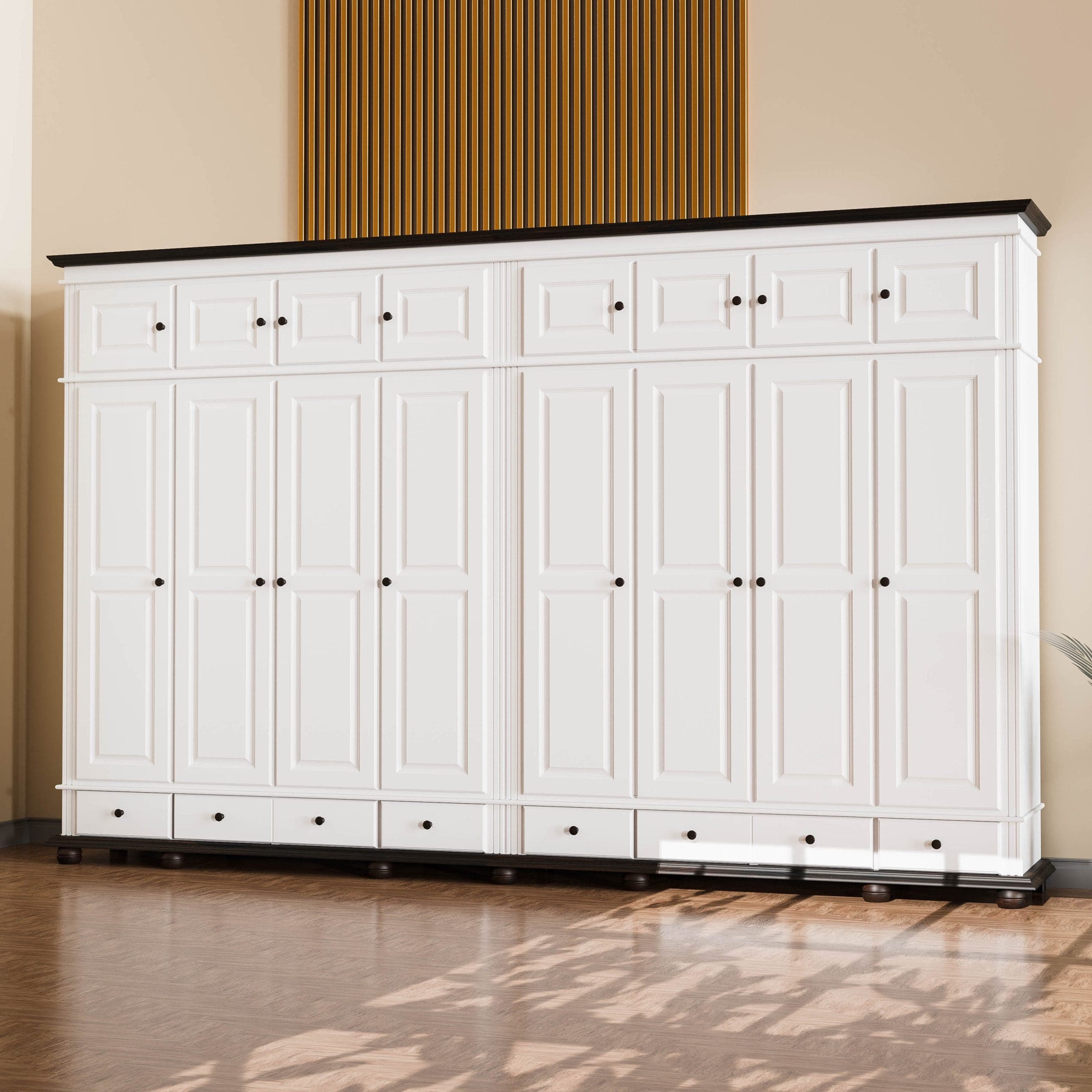 Armoire en bois massif Nordby, 8 portes, deux corps