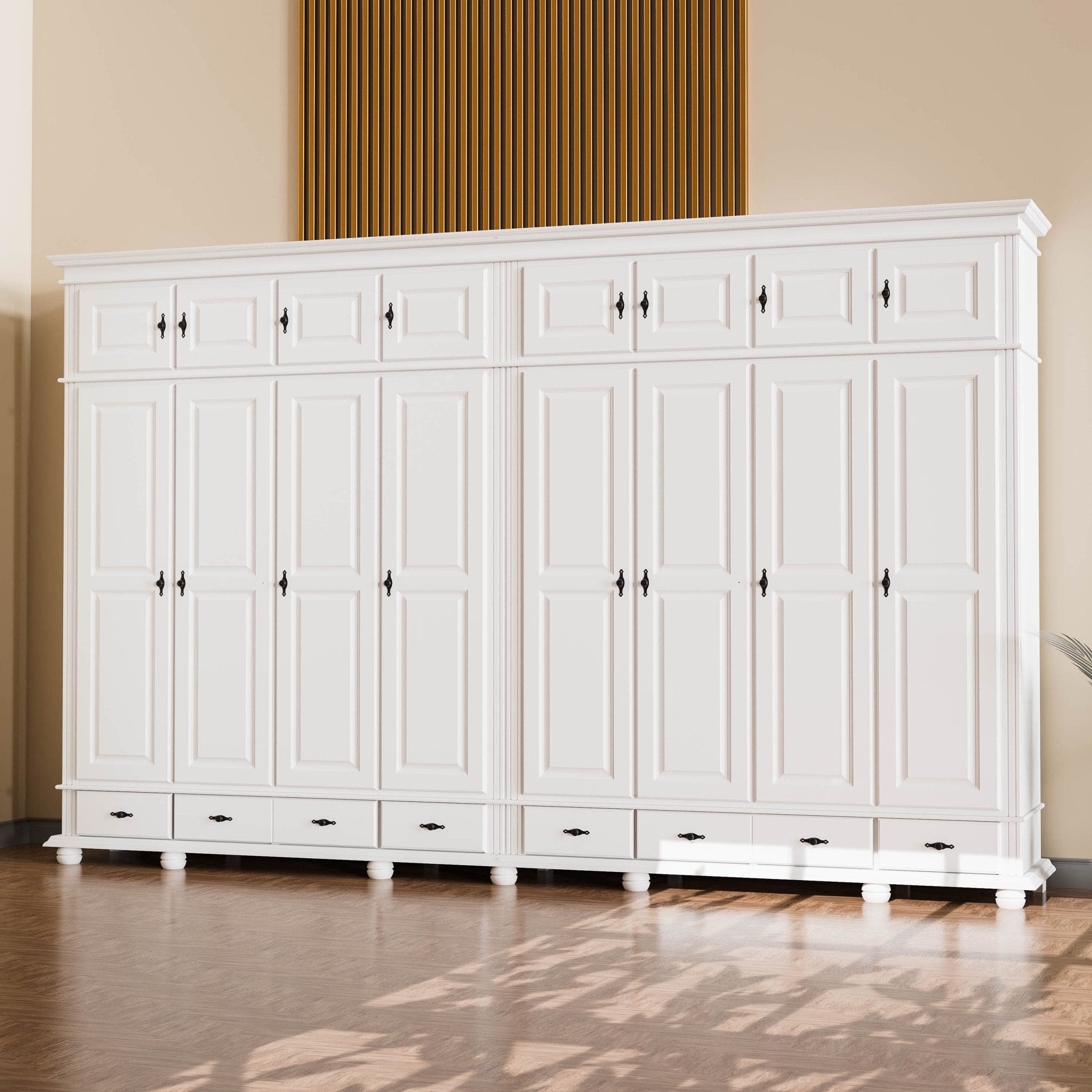 Armoire en bois massif Nordby, 8 portes, deux corps