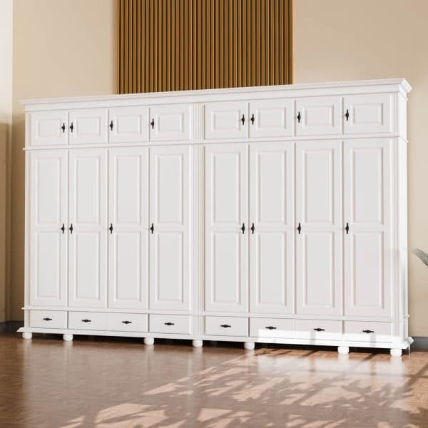 Armoire en bois massif Nordby, 8 portes, deux corps