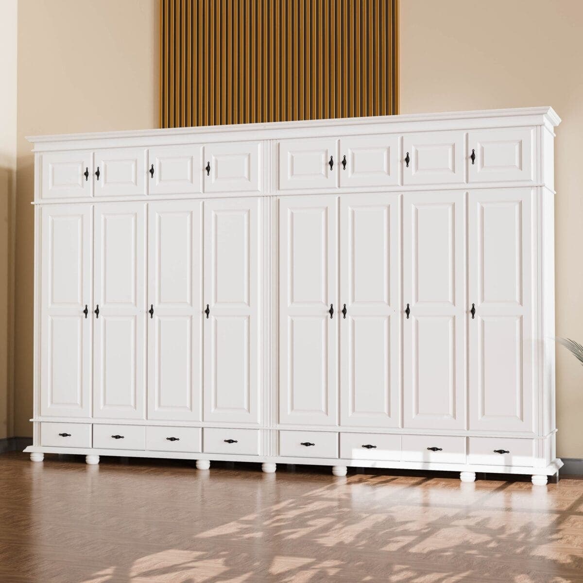 Armoire en bois massif Nordby, 8 portes, deux corps