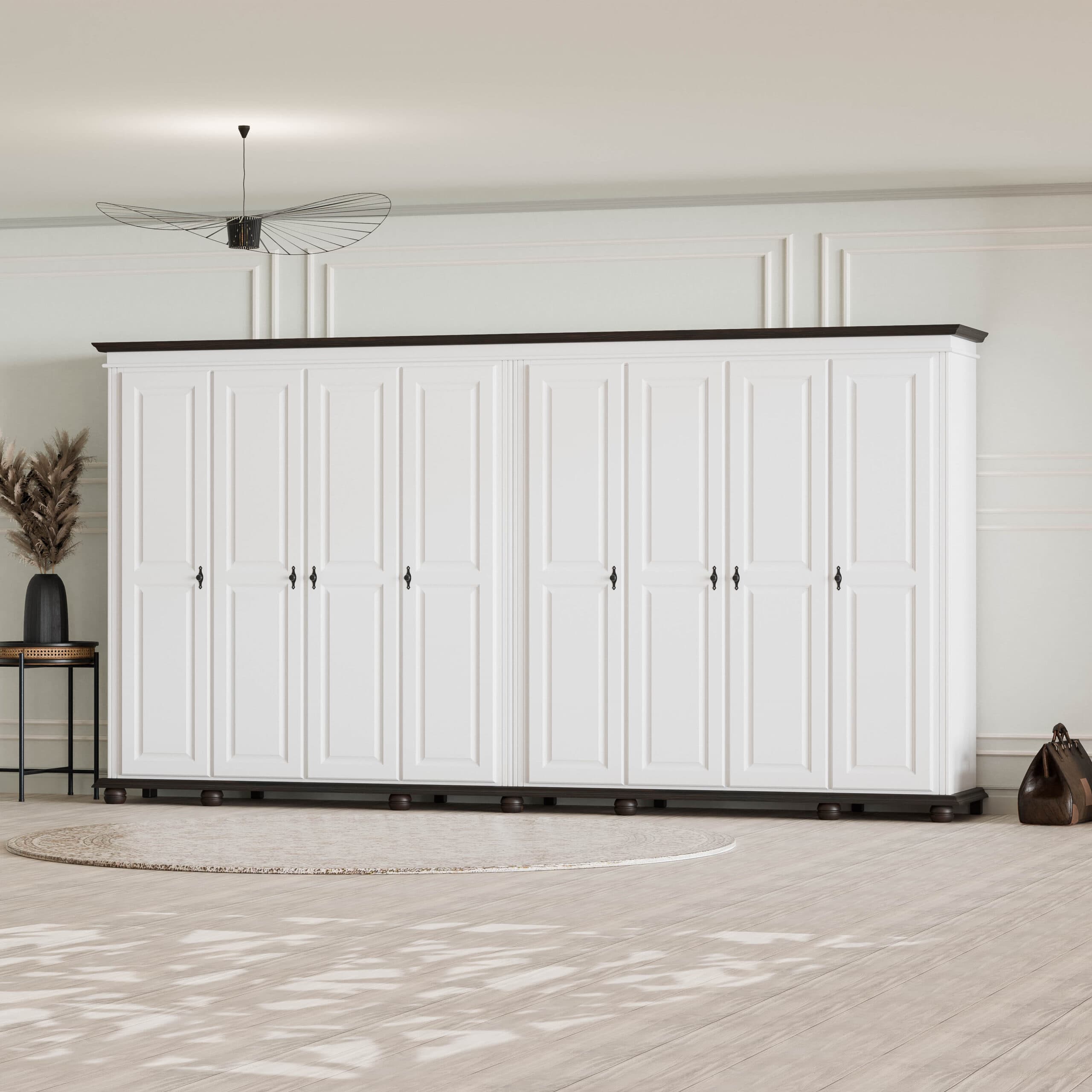 Armoire en bois massif Nordby à 8 portes et miroir