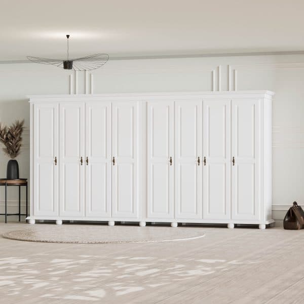 Armoire en bois massif Nordby à 8 portes et miroir