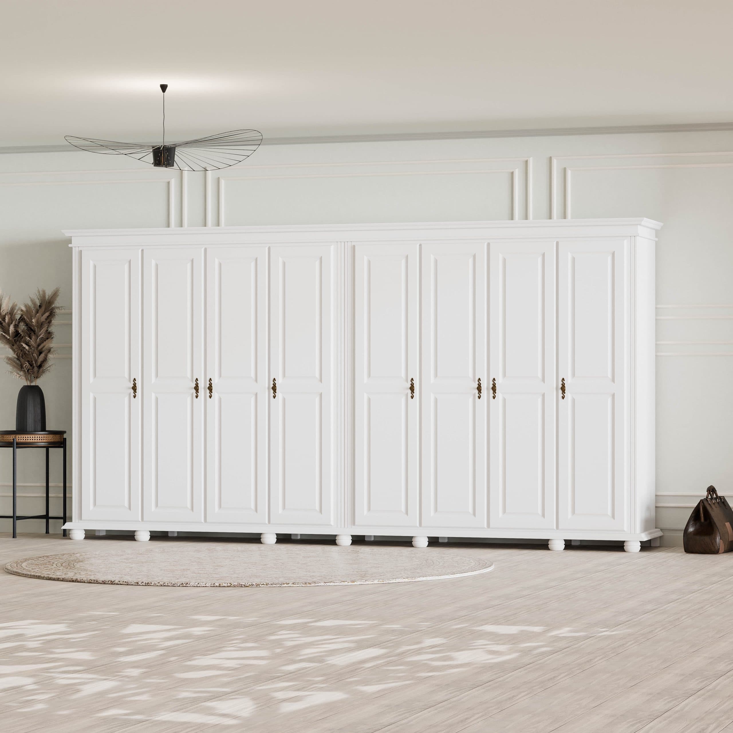 Armoire en bois massif Nordby à 8 portes et miroir