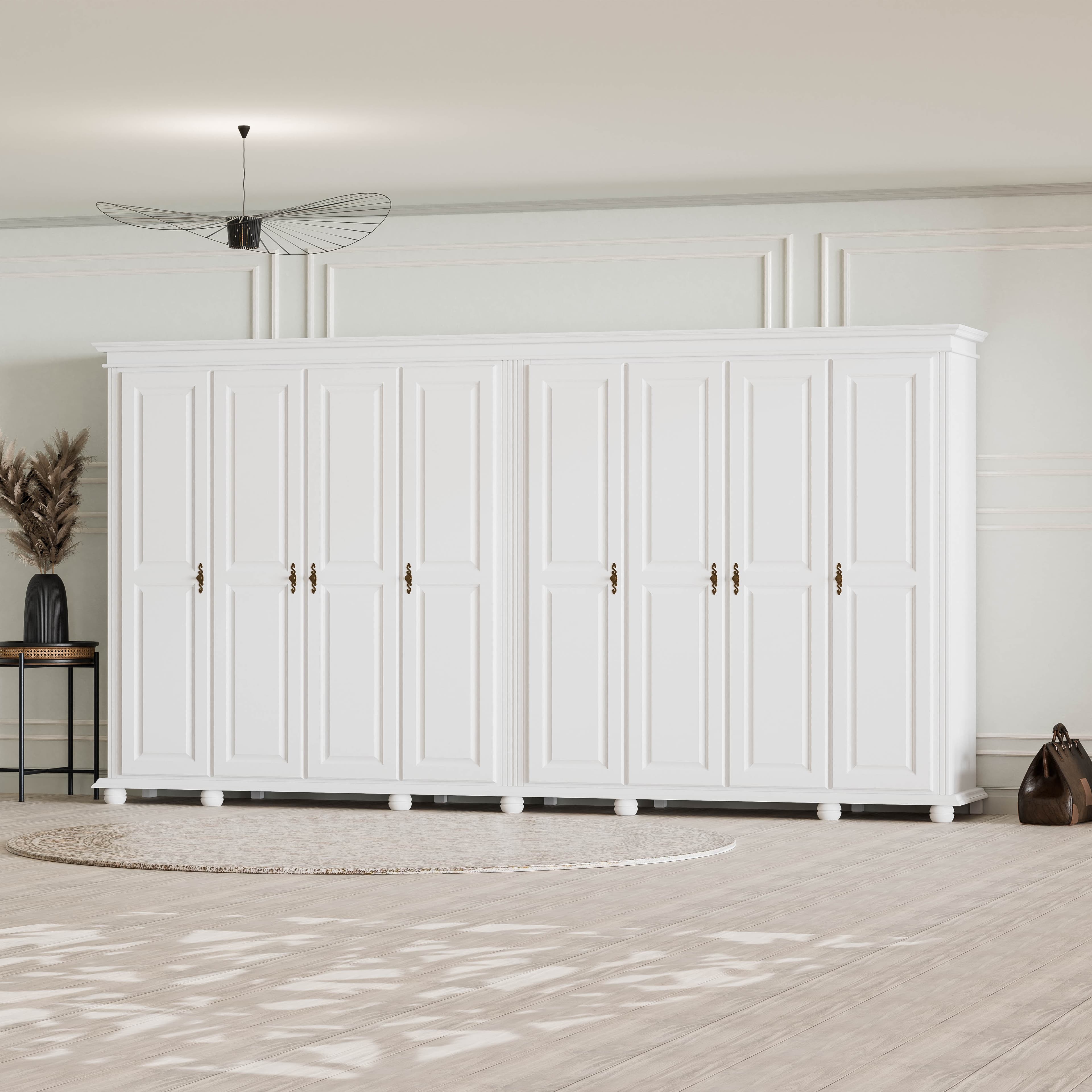 Armoire en bois massif Nordby à 8 portes et miroir