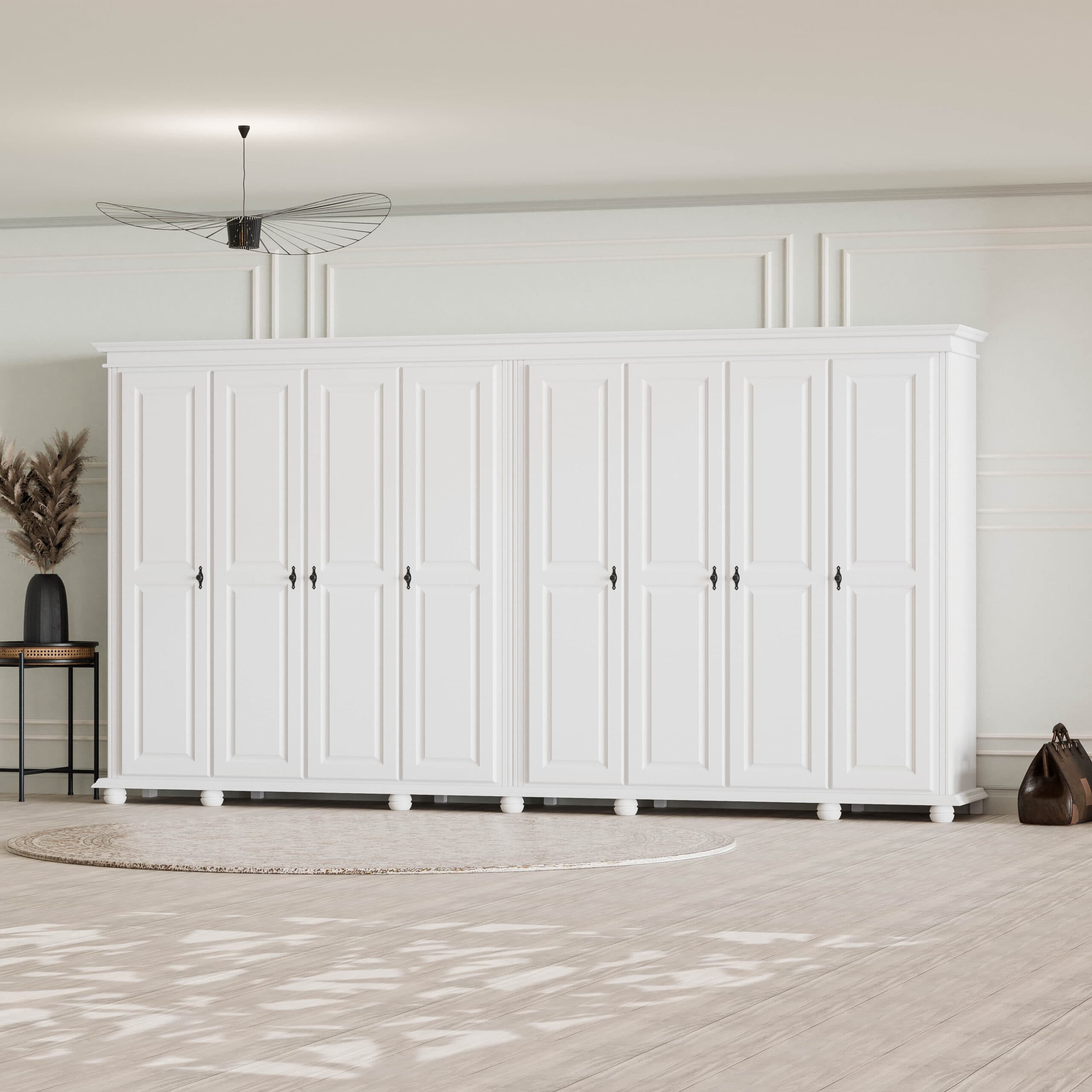 Armoire en bois massif Nordby à 8 portes et miroir