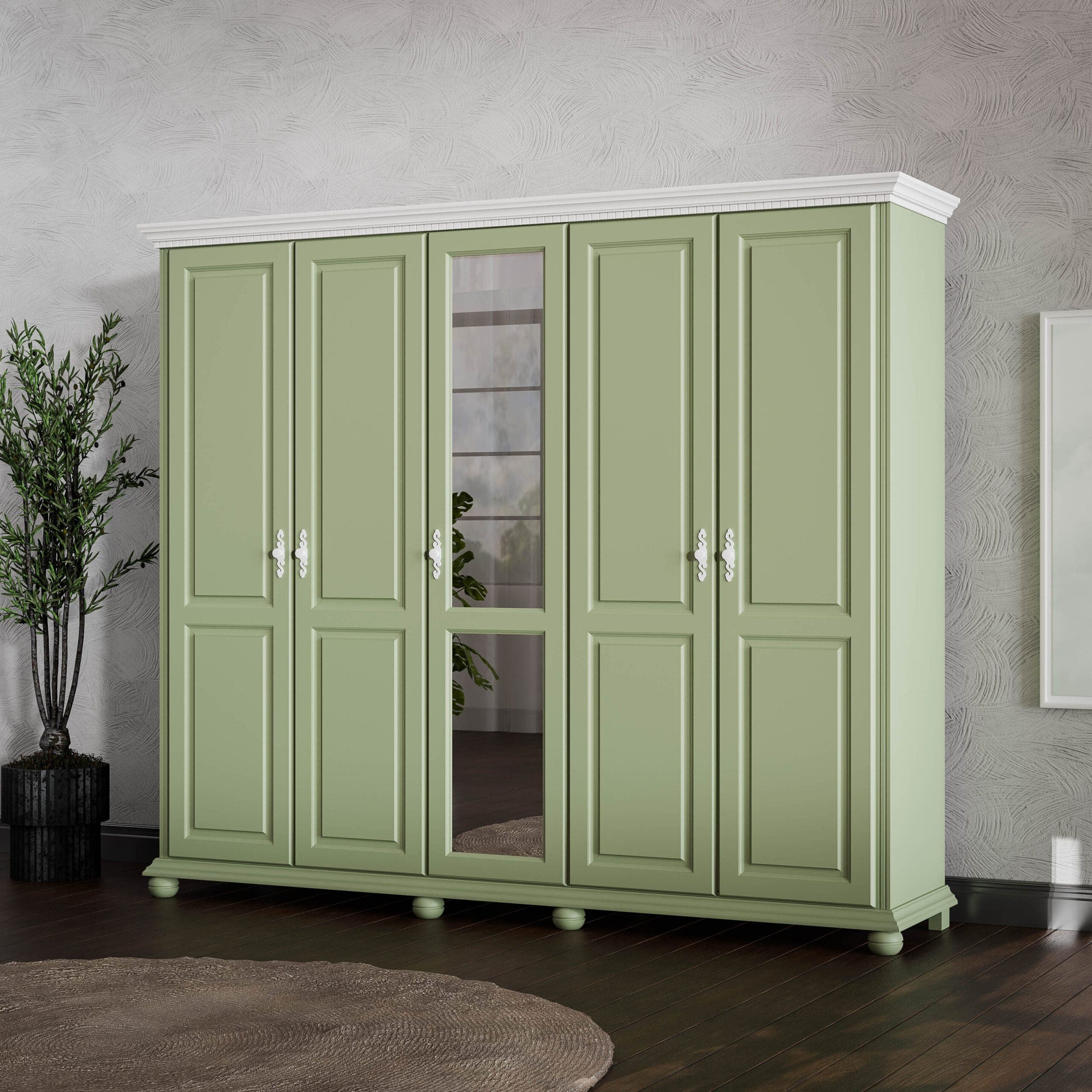 Armoire en bois massif Fjord Sauge, 5 portes, 260 cm