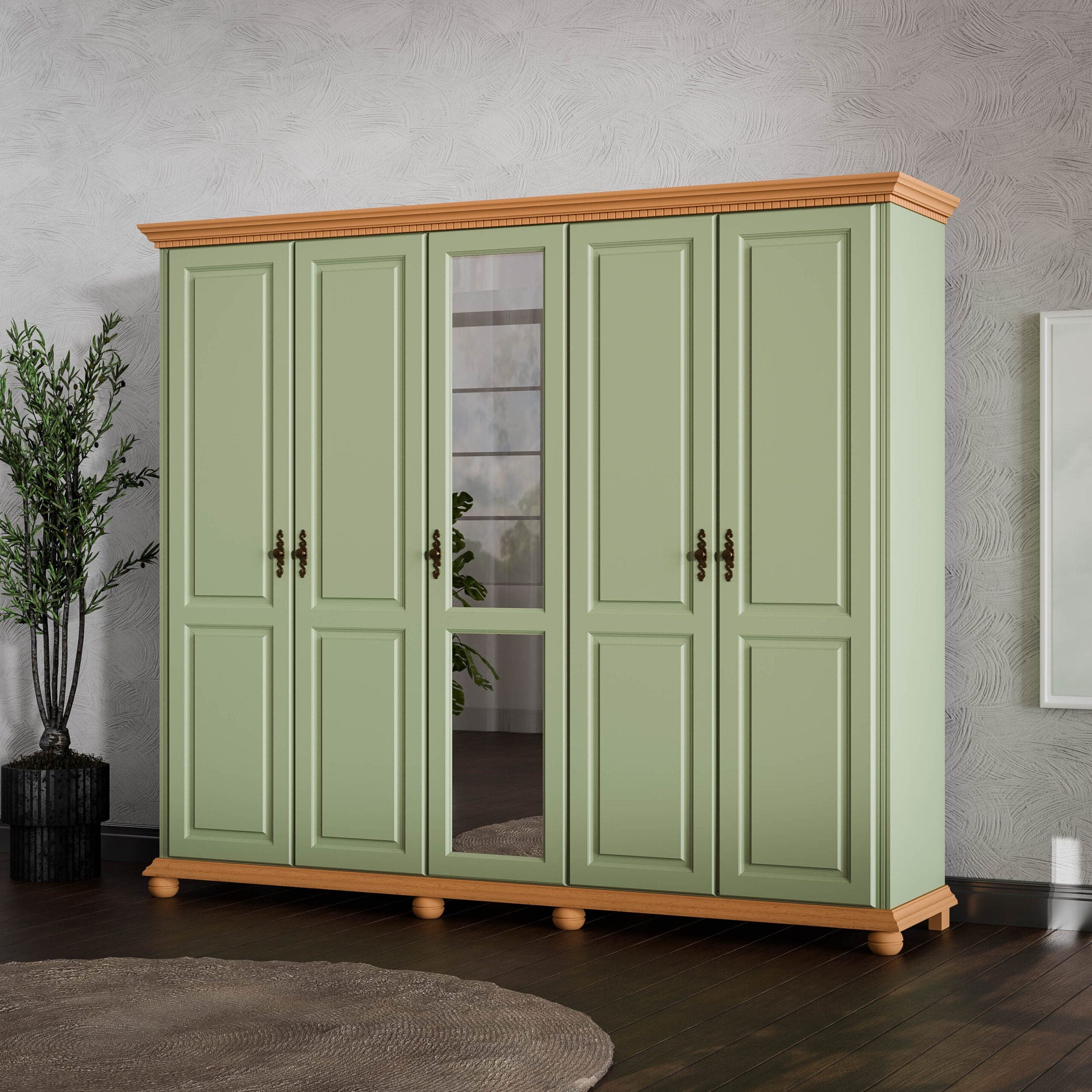 Armoire en bois massif Fjord Sauge, 5 portes, 260 cm