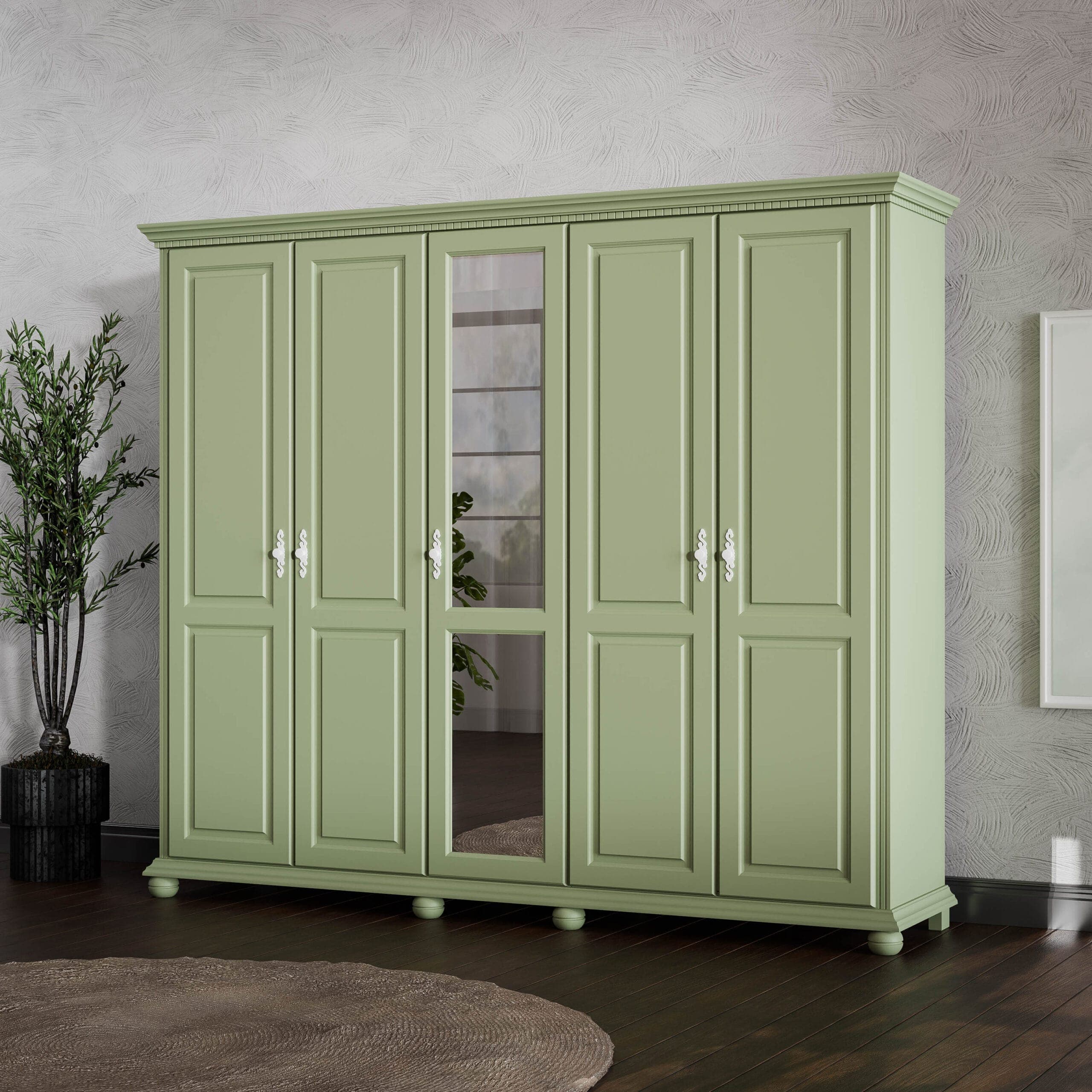Armoire en bois massif Fjord Sauge, 5 portes, 260 cm