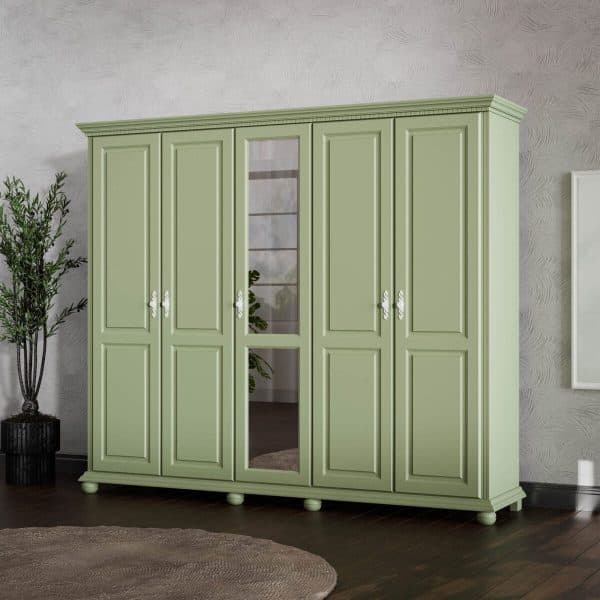 Armoire en bois massif Fjord Sauge, 5 portes, 260 cm