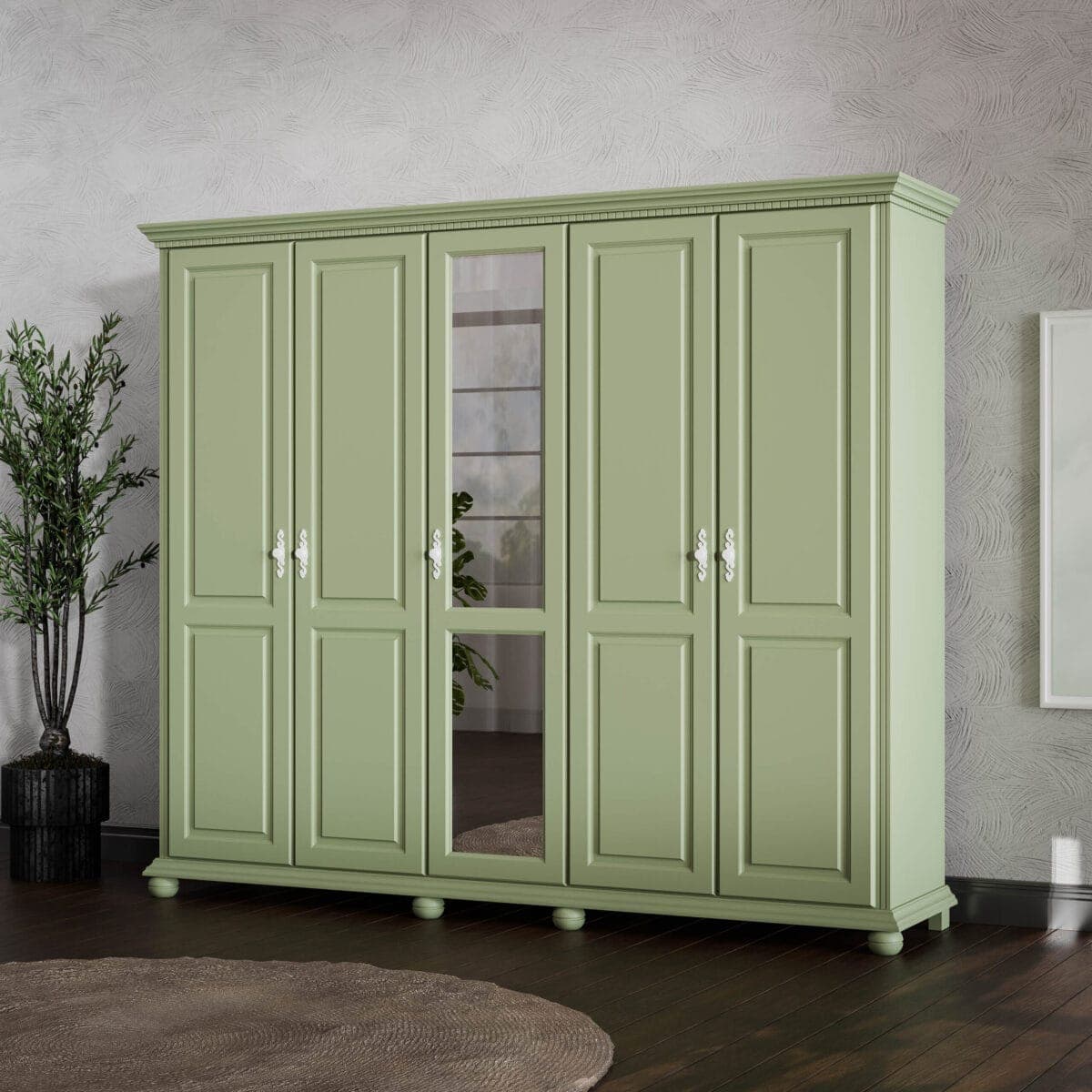Armoire en bois massif Fjord Sauge, 5 portes, 260 cm