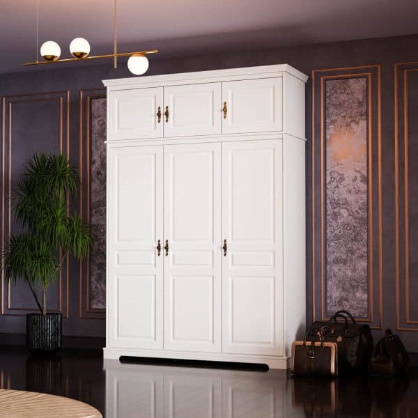 Armoire en bois massif « Linnea » à 3 portes avec élément supérieur