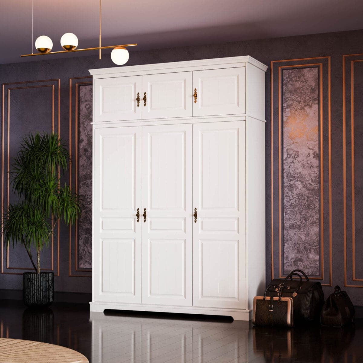 Armoire en bois massif « Linnea » à 3 portes avec élément supérieur