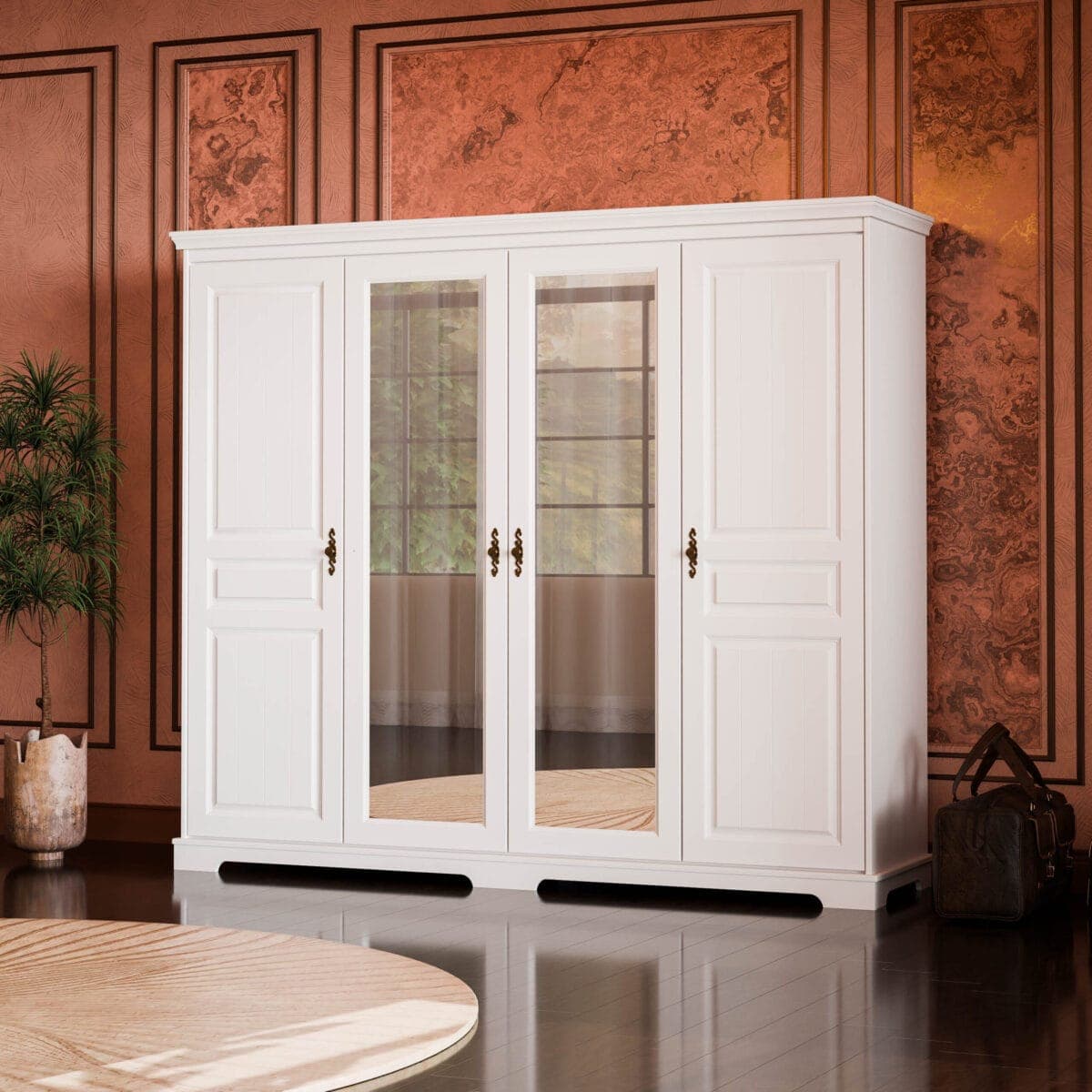 Armoire de toilette en bois massif « Linnea » à 4 portes