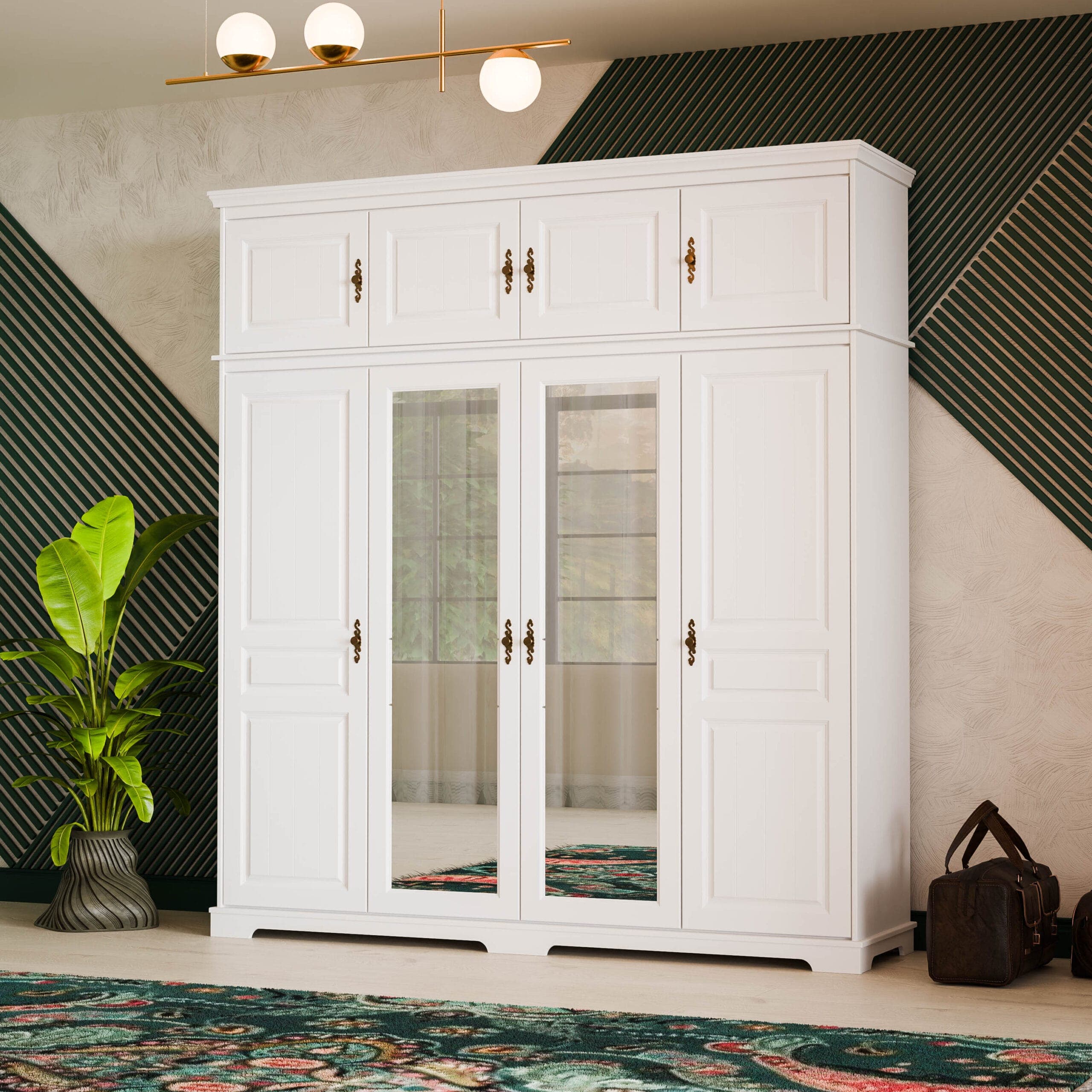 Armoire de toilette empilable en bois massif « Linnea » à 4 portes