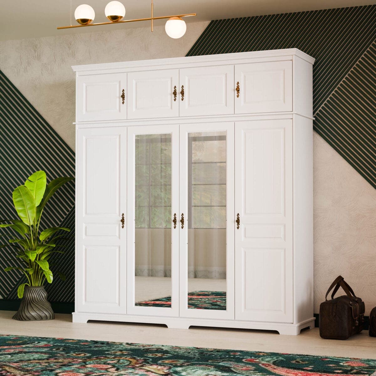 Armoire de toilette empilable en bois massif « Linnea » à 4 portes