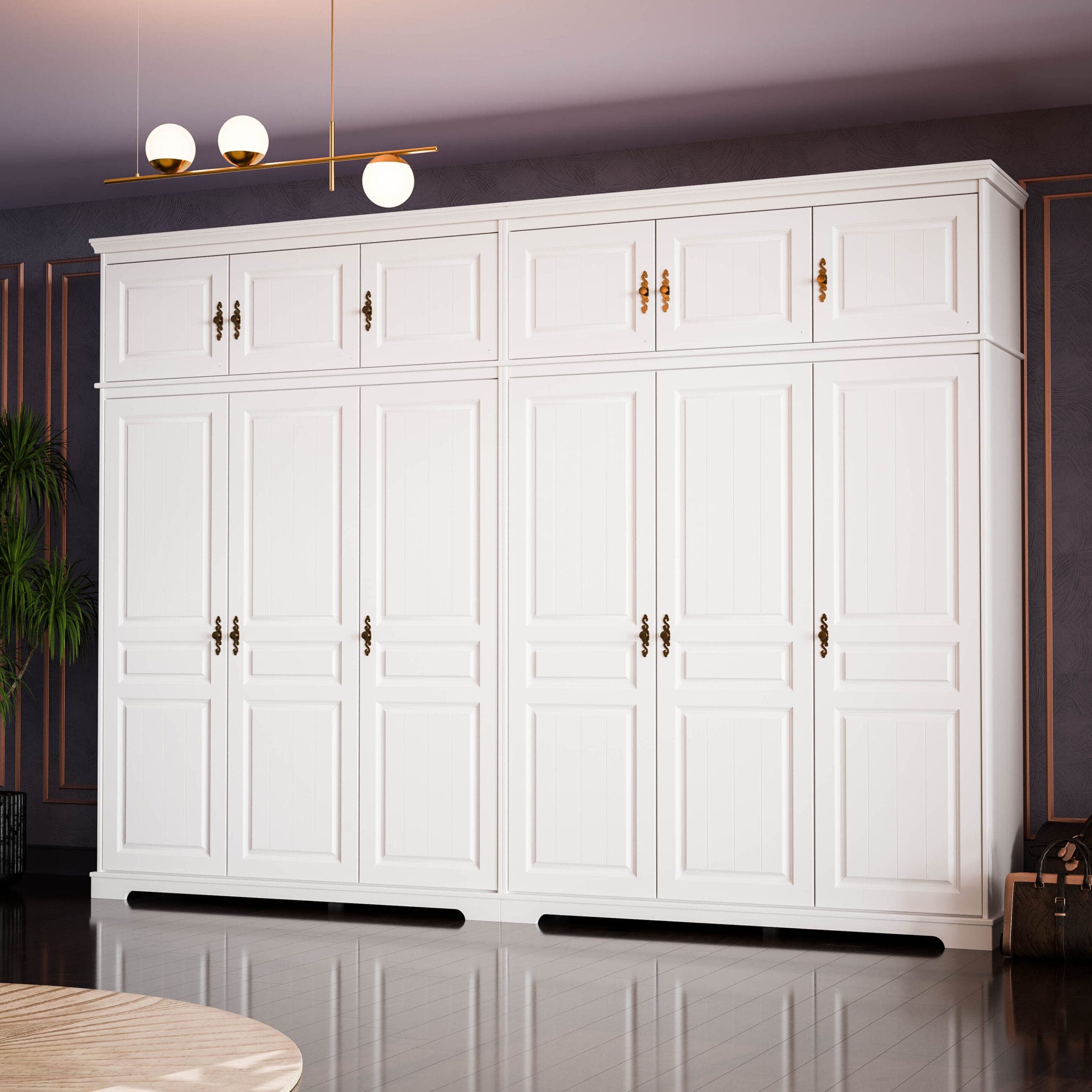 Armoire en bois massif « Linnea » à 6 portes avec élément supérieur