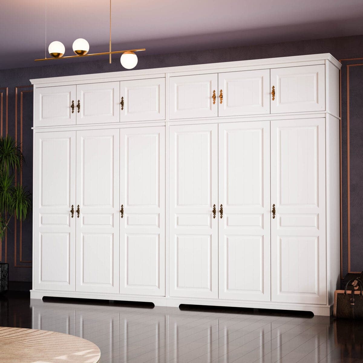 Armoire en bois massif « Linnea » à 6 portes avec élément supérieur