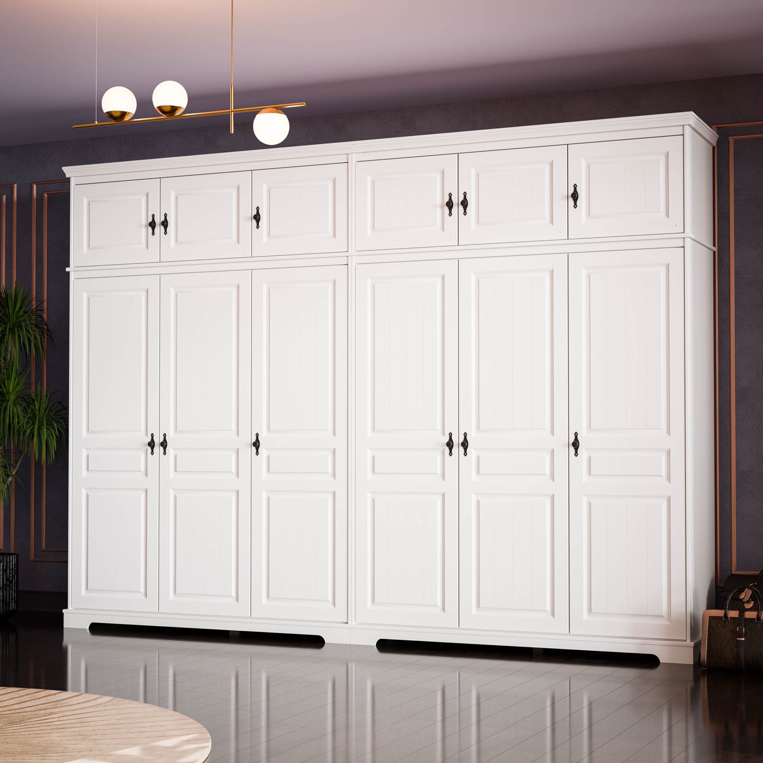Armoire en bois massif « Linnea » à 6 portes avec élément supérieur