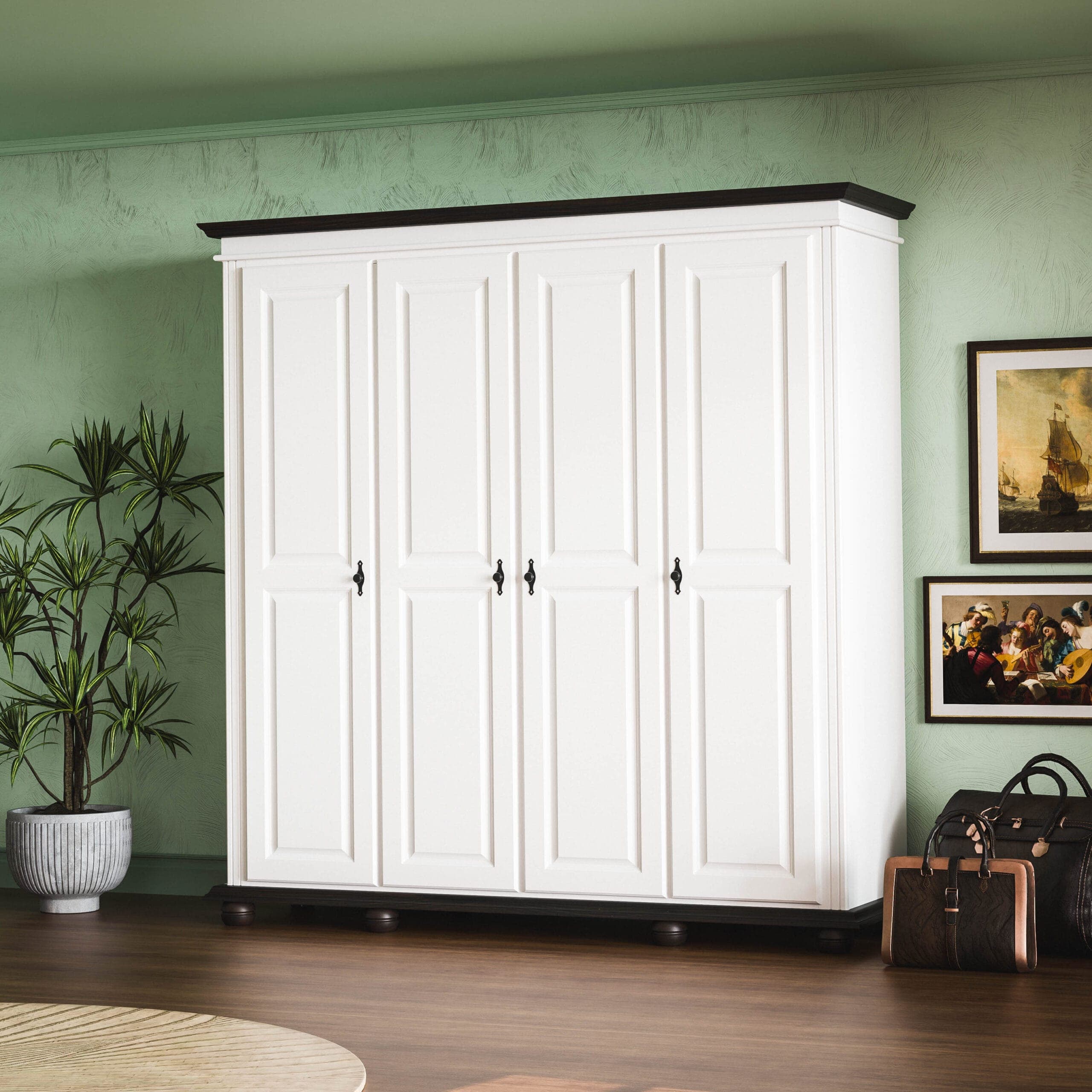 Armoire en bois massif à 4 portes « Nordby » avec panneaux