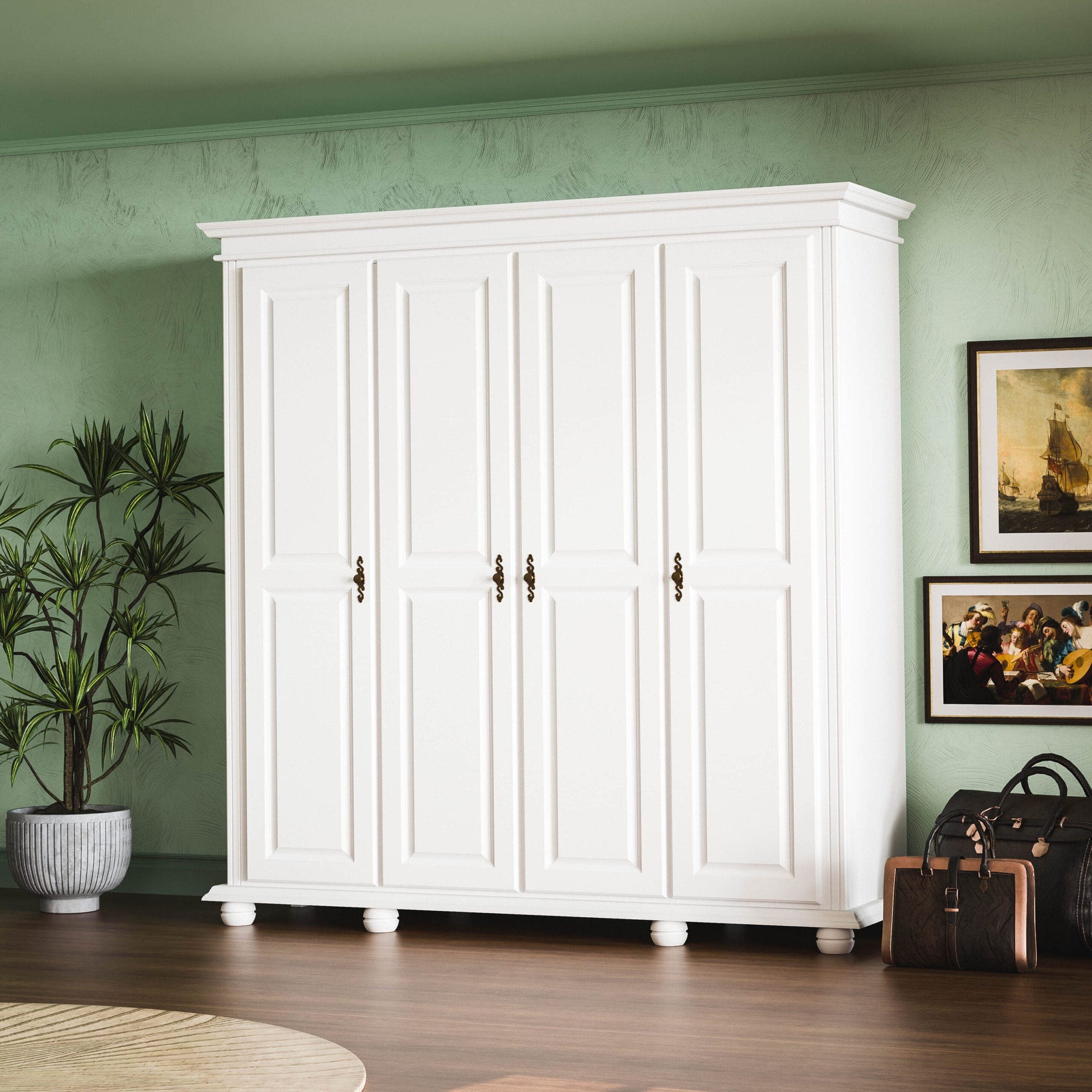 Armoire en bois massif à 4 portes « Nordby » avec panneaux