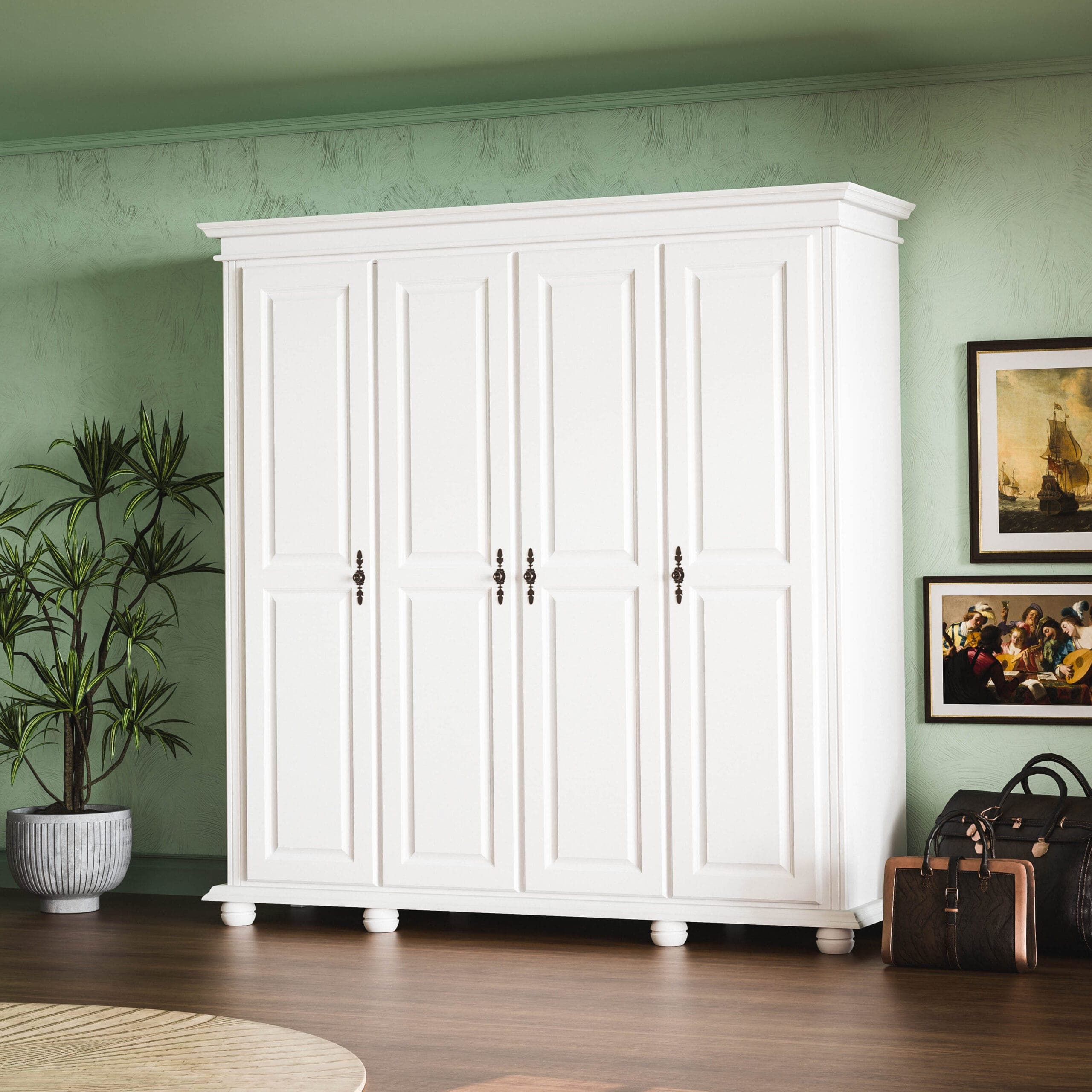 Armoire en bois massif à 4 portes « Nordby » avec panneaux