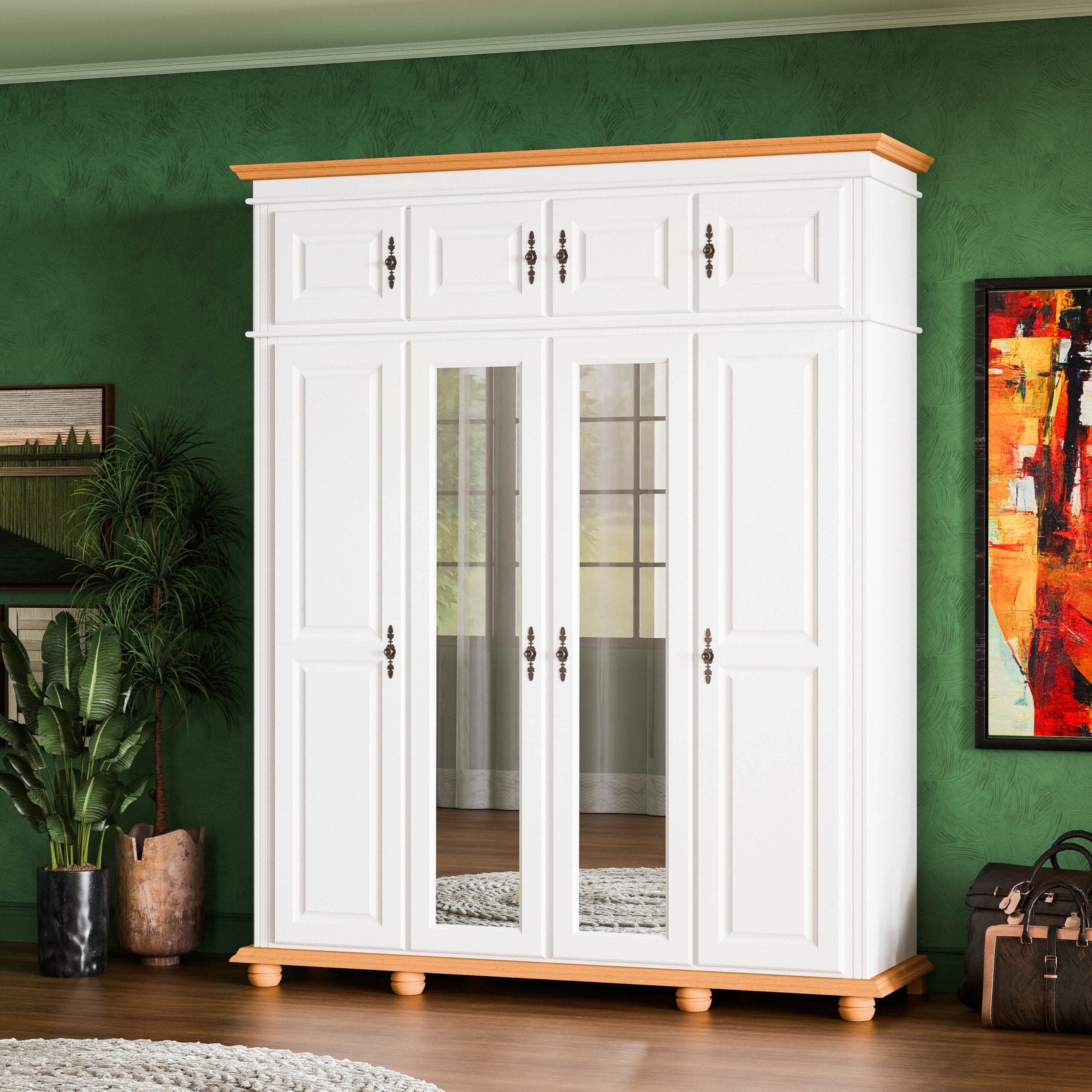 Armoire en bois massif « Nordby » à 4 portes avec élément supérieur