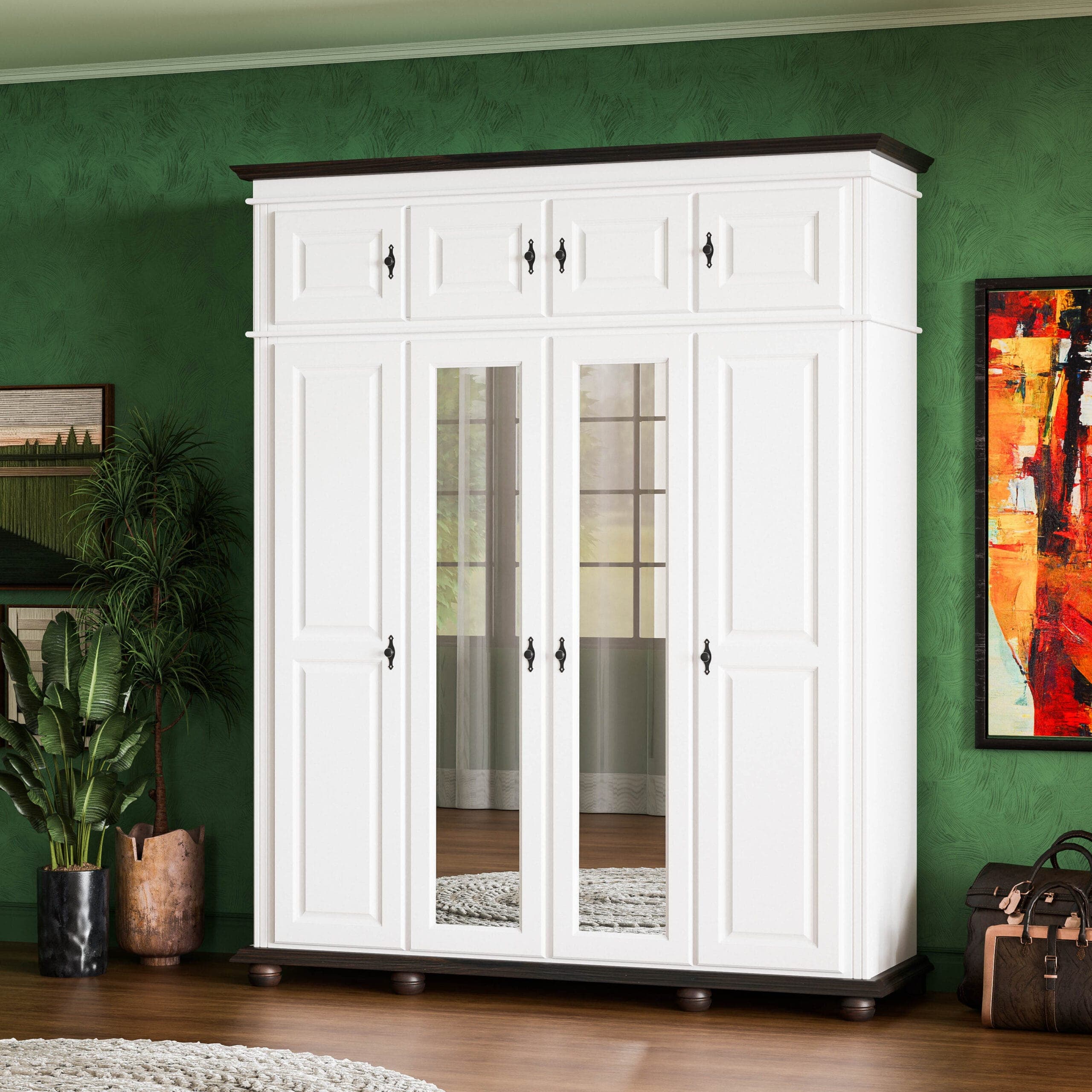 Armoire en bois massif « Nordby » à 4 portes avec élément supérieur