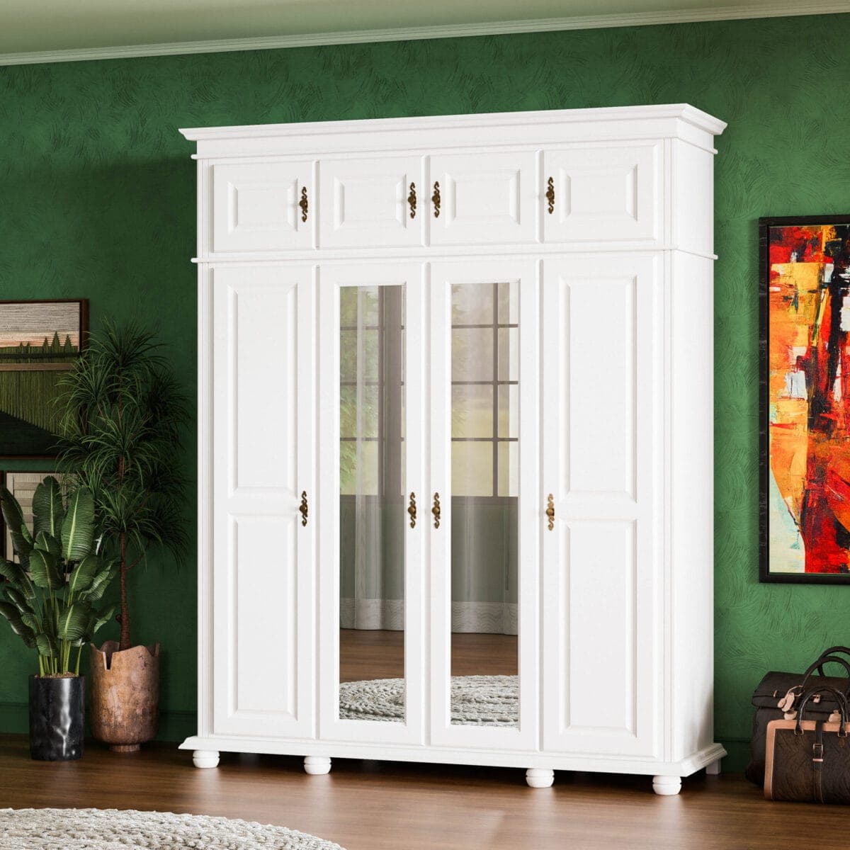 Armoire en bois massif « Nordby » à 4 portes avec élément supérieur