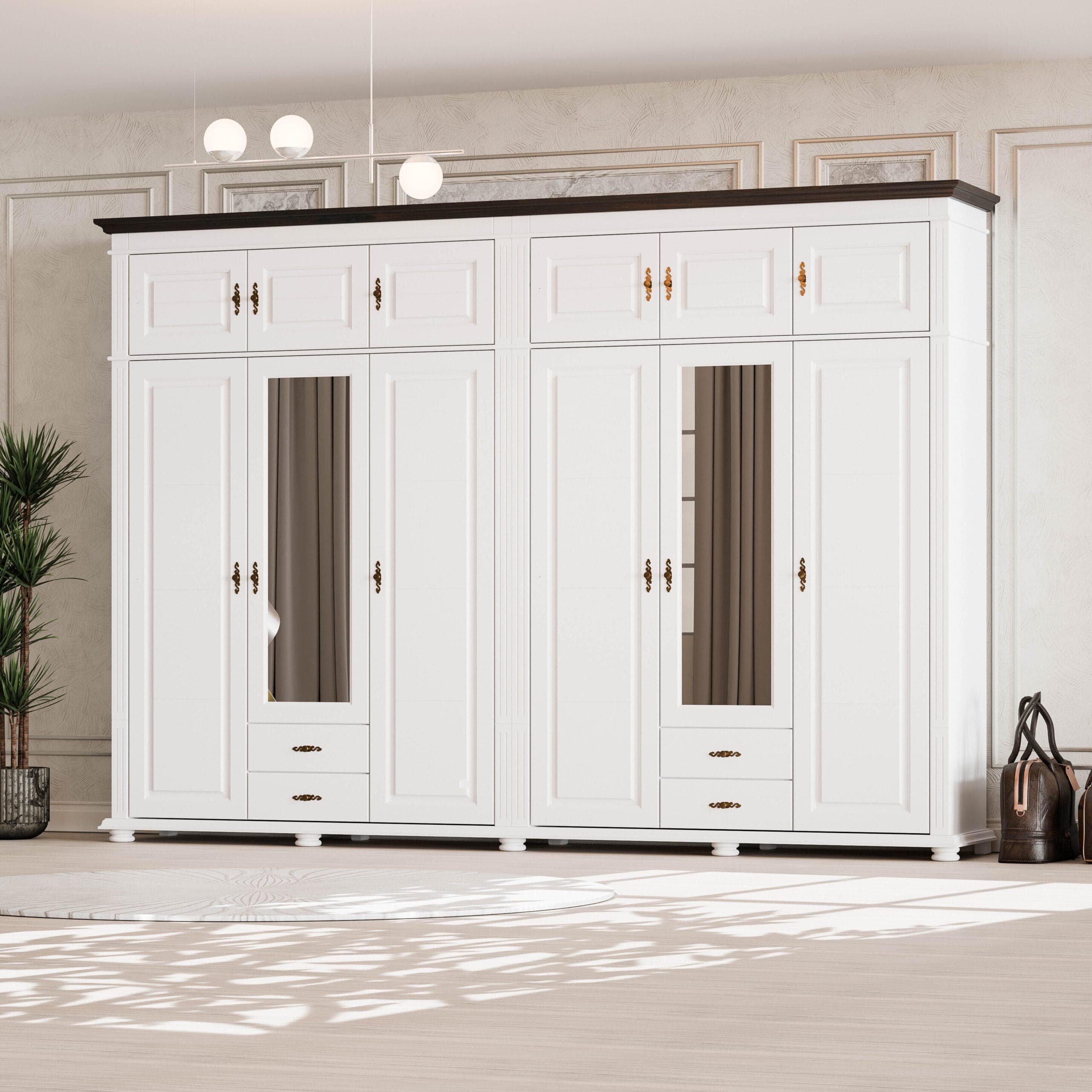 Armoire en bois massif Skagen, à 6 portes et 4 tiroirs