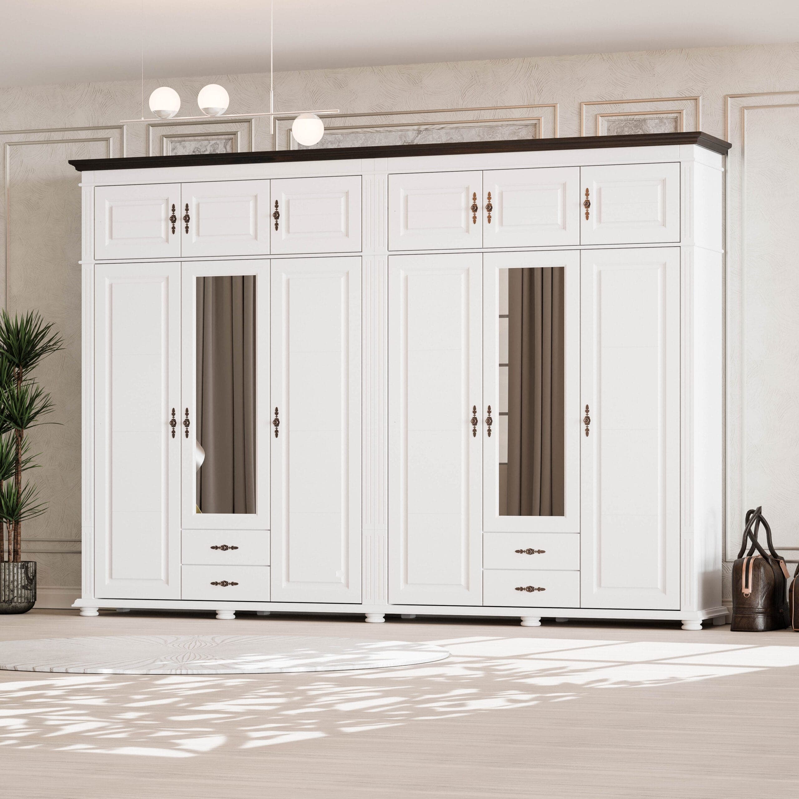 Armoire en bois massif Skagen, à 6 portes et 4 tiroirs