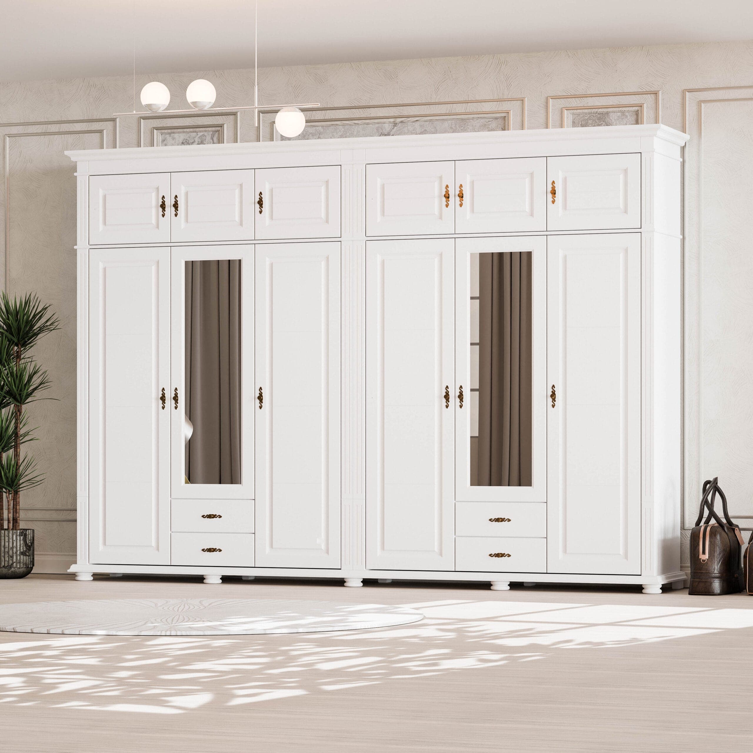 Armoire en bois massif Skagen, à 6 portes et 4 tiroirs