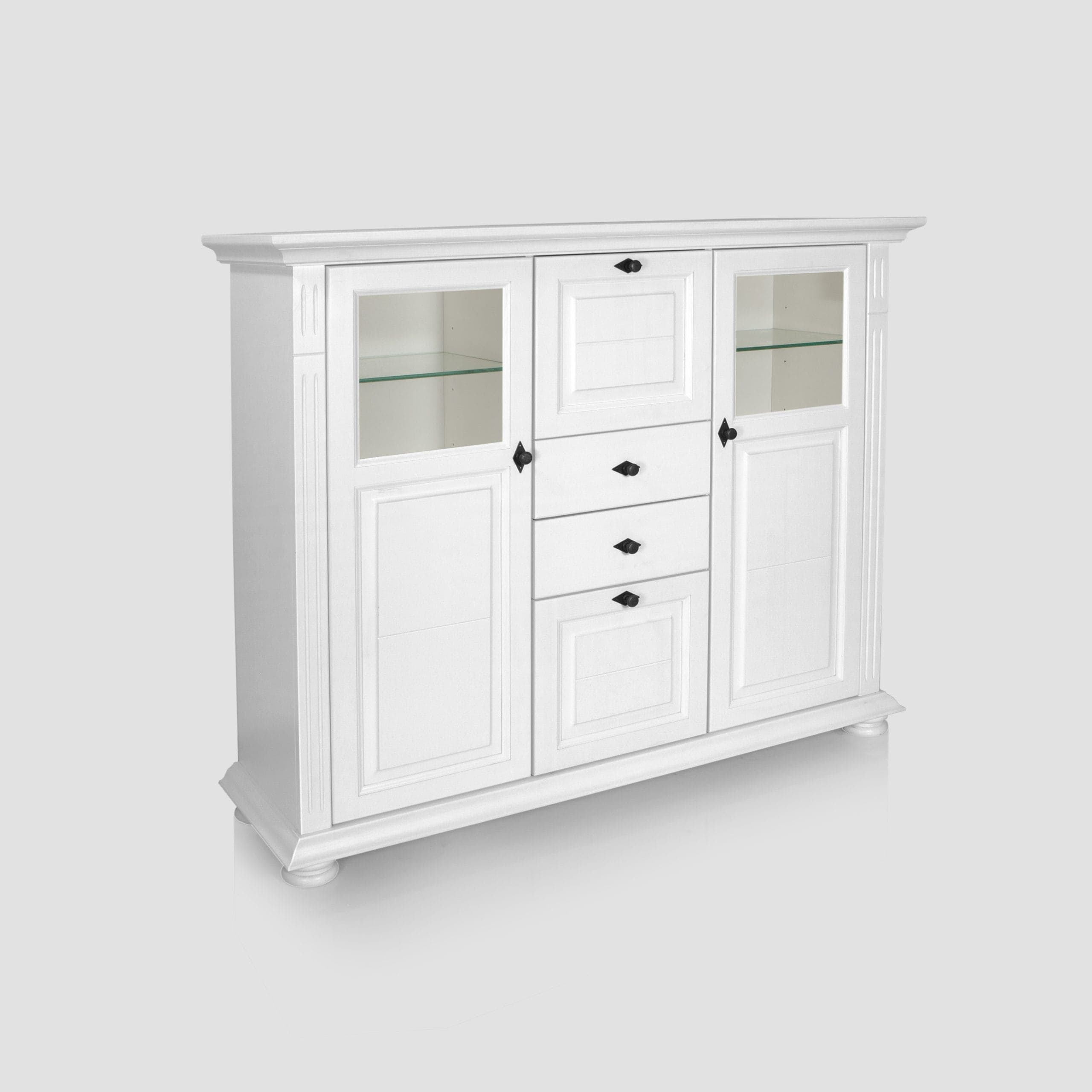 Commode Skagen au design moderne, dotée d'étagères en verre, couleur anthracite