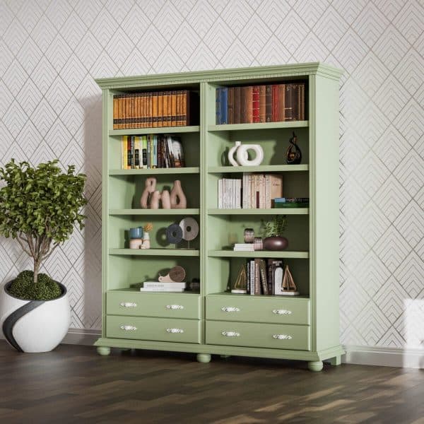 Étagère double « Fjord » en bois de sapin massif, couleur sauge