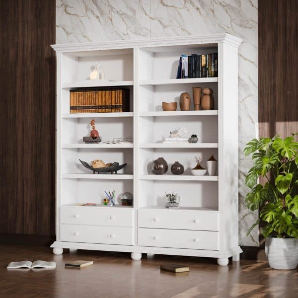 Étagère double « Fjord » en bois d'épicéa massif pour le salon
