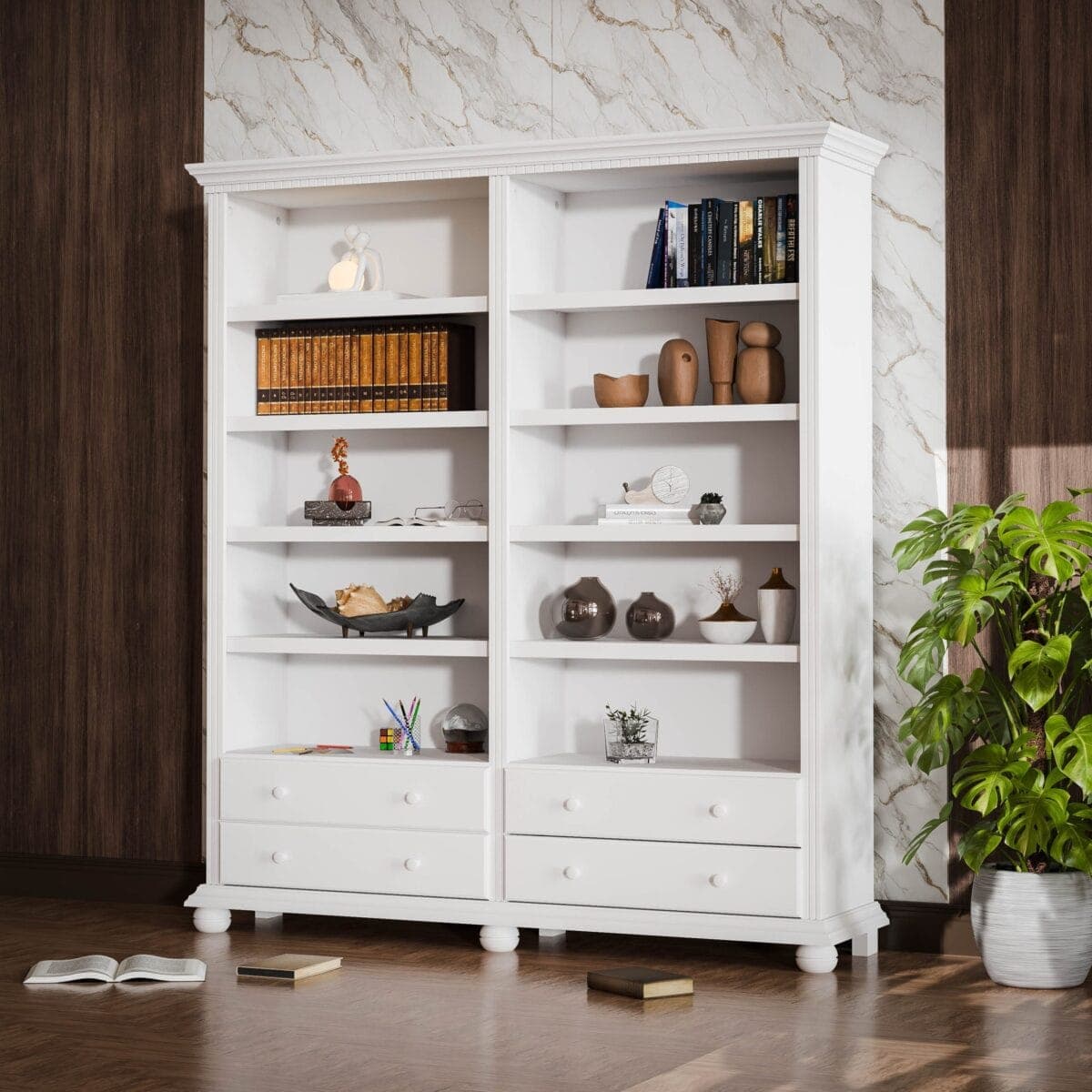 Étagère double « Fjord » en bois d'épicéa massif pour le salon